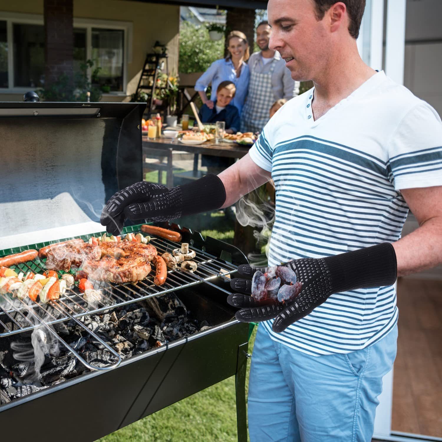 JATrade Grillhandschuhe hitzebeständig mit Grillthermometer & Marinierpinsel Grill Dutch Oven, (1 Paar Grillhandschuhe, 1 Grillthermometer, 1 Marinierpinsel), I – Bild 3 von 5