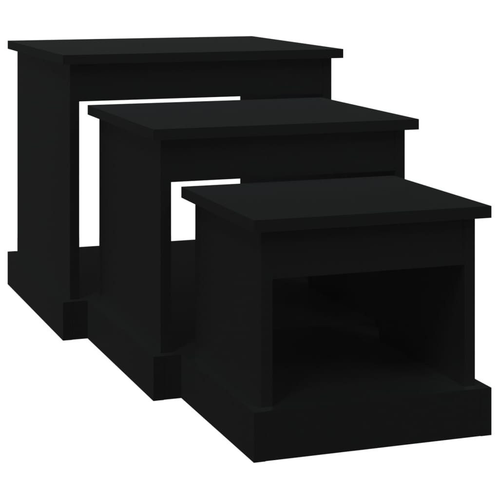 vidaXL Couchtisch Satztische 3 Schwarz | Stk. Holzwerkstoff Schwarz (3-St) Schwarz