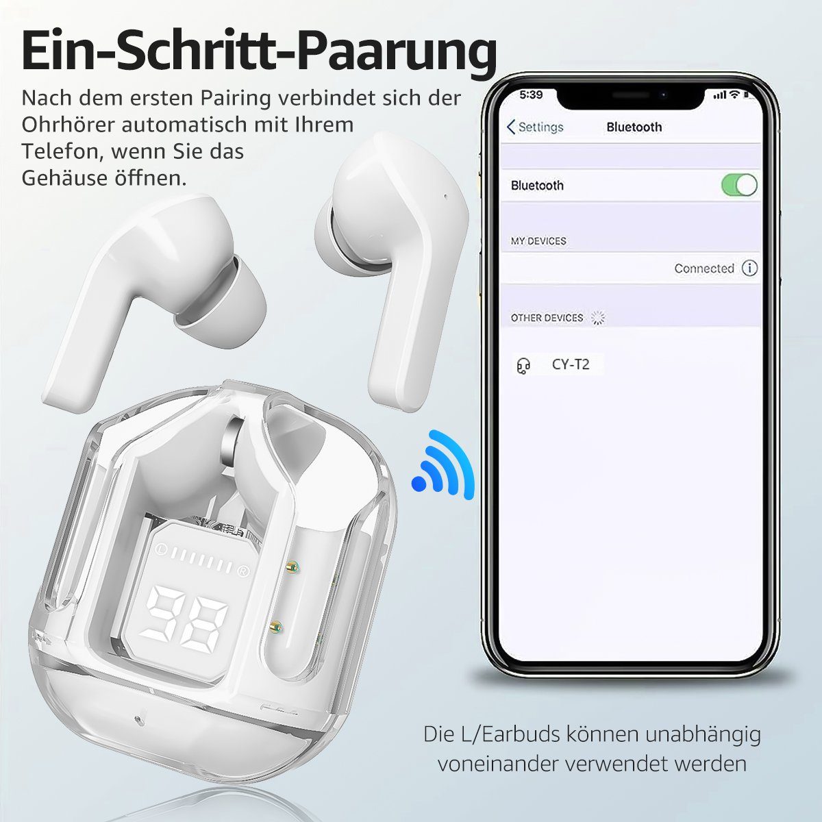 Noise NEU Touch Kopfhoerer Cancelling (Bluetooth ENC Gaming Transparent 7Magic Bluetooth-Kopfhörer Bluetooth 2023 Kopfhörer Weiß 5.3 Kopfhörer) + Kabellos Crystal Control, EDR, Smart TWS
