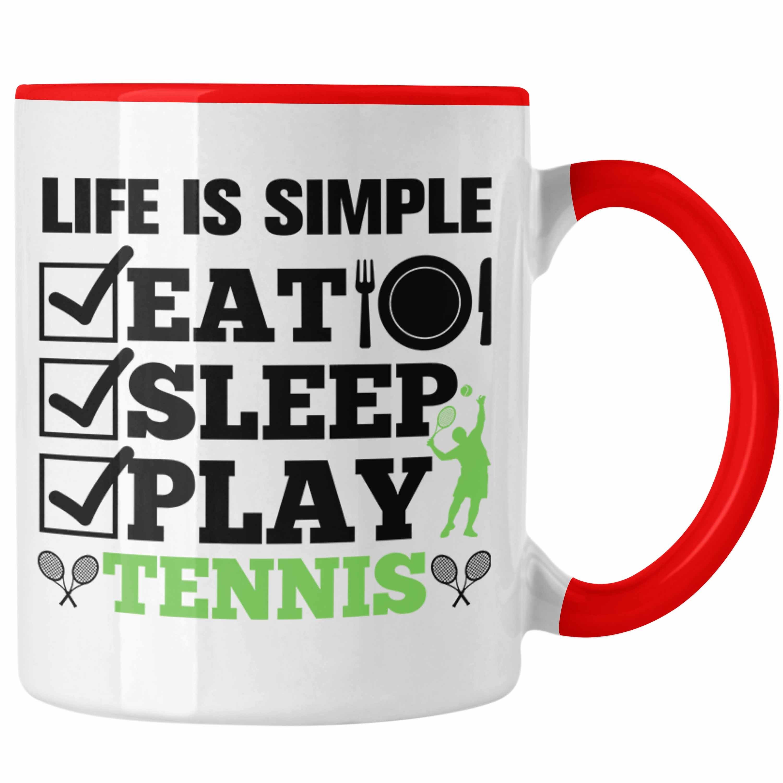 Trendation Tasse Trendation - Tennis Tasse Geschenk für Tennisspieler mit Spruch für Männer Frauen Eat Sleep Tennis Rot