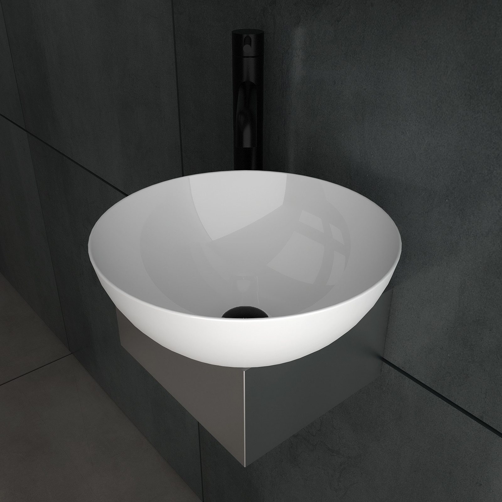 Alpenberger Aufsatzwaschbecken Keramik Waschschale auf Edelstahlkasten - Mini Waschtisch (3-tlg., 3-St., Waschschüssel auf Edelstahlkasten), Kleines Waschbecken mit Nano Beschichtung - hygienisch & pflegeleicht