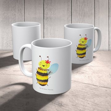 Mr. & Mrs. Panda Kinderbecher Biene Happy - Weiß - Geschenk, Bruchsichere Tasse, Reisebecher, Humme, Kunststoff, Förderung der Selbstständigkeit
