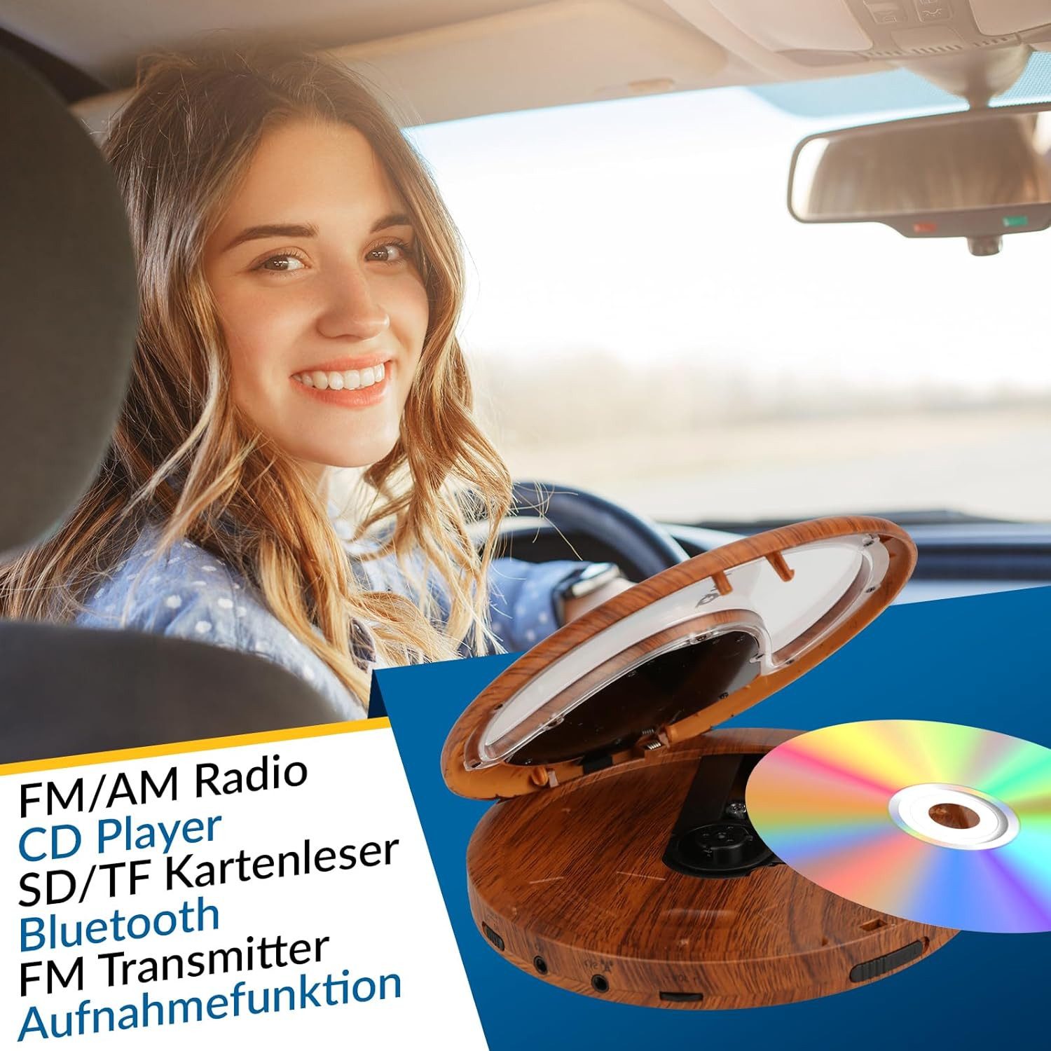 KLIM Discover Stereo-CD Player (Discman, Walkman, mit Kopfhörern, FM Radio, Bluetooth, FM Transmitter)