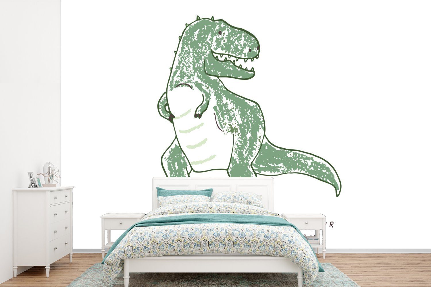 MuchoWow Fototapete Kinderzimmer - Dinosaurier - Tyrannosaurus Rex - Junge - Mädchen -, Matt, bedruckt, (6 St), Wallpaper für Wohnzimmer, Schlafzimmer, Kinderzimmer, Vinyl Tapete