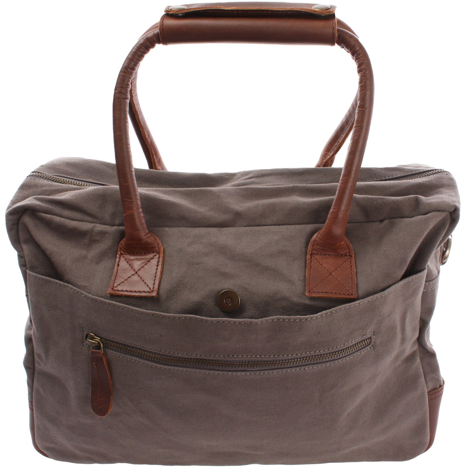 LECONI Aktentasche Handgepäck DIN A4 Arbeitstasche Damen & Herren Leder + Canvas LE2007, Canvas & Leder – Außenfächer vorn & hinten – 40×30×15 cm