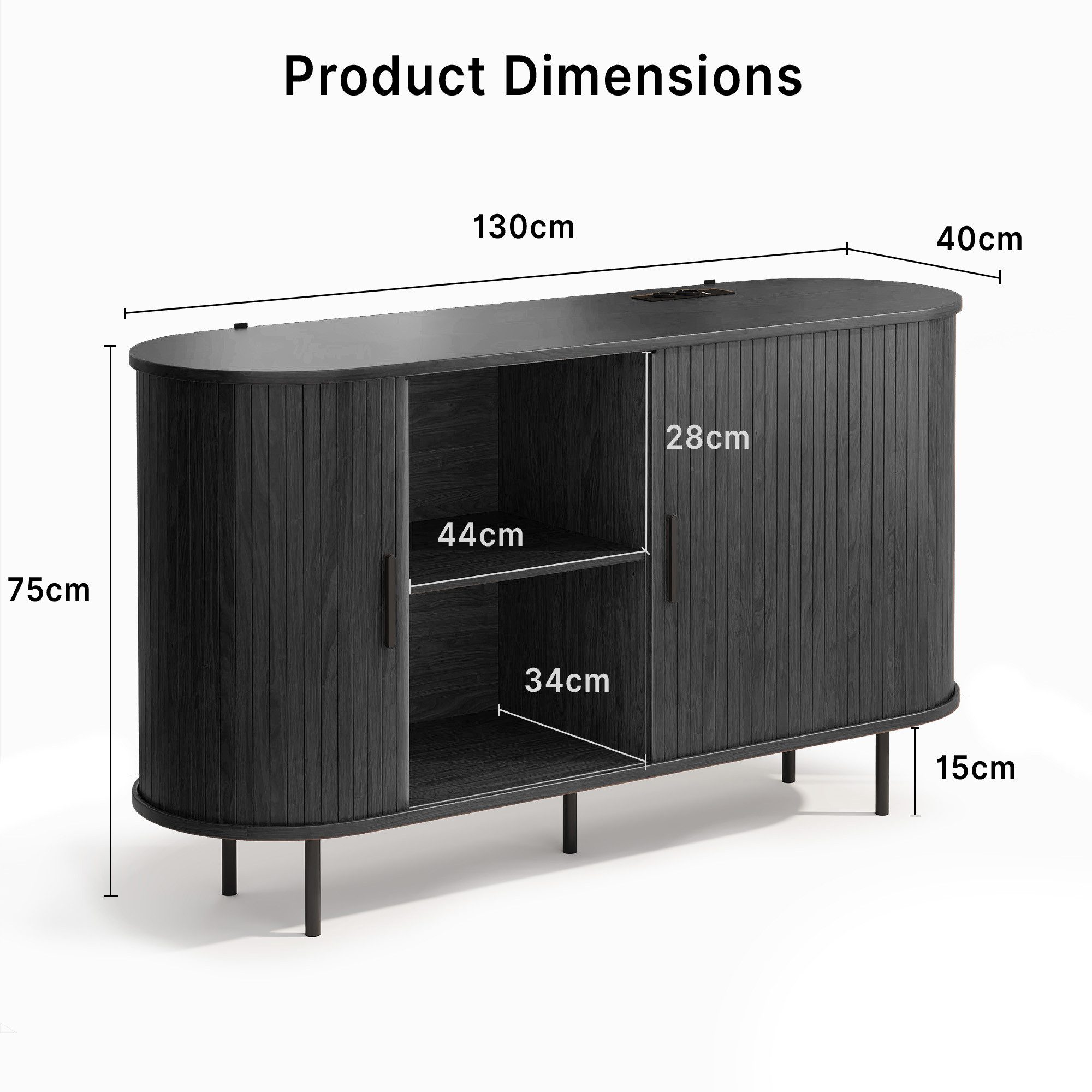 Bealife Sideboard in Holzoptik mit Rolltüren & Metallbeinen, 140x40x75cm – Bild 2 von 5