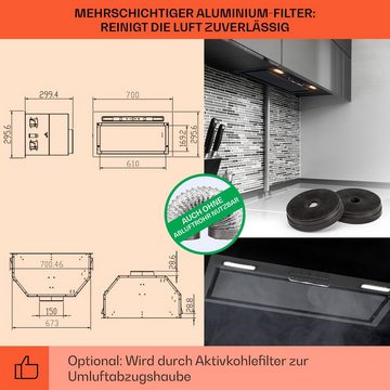 Klarstein Deckenhaube Serie CGCH3-Camila70-BK Camila, Unterhaube Umluft Aktivkohlefilter LED-Touch