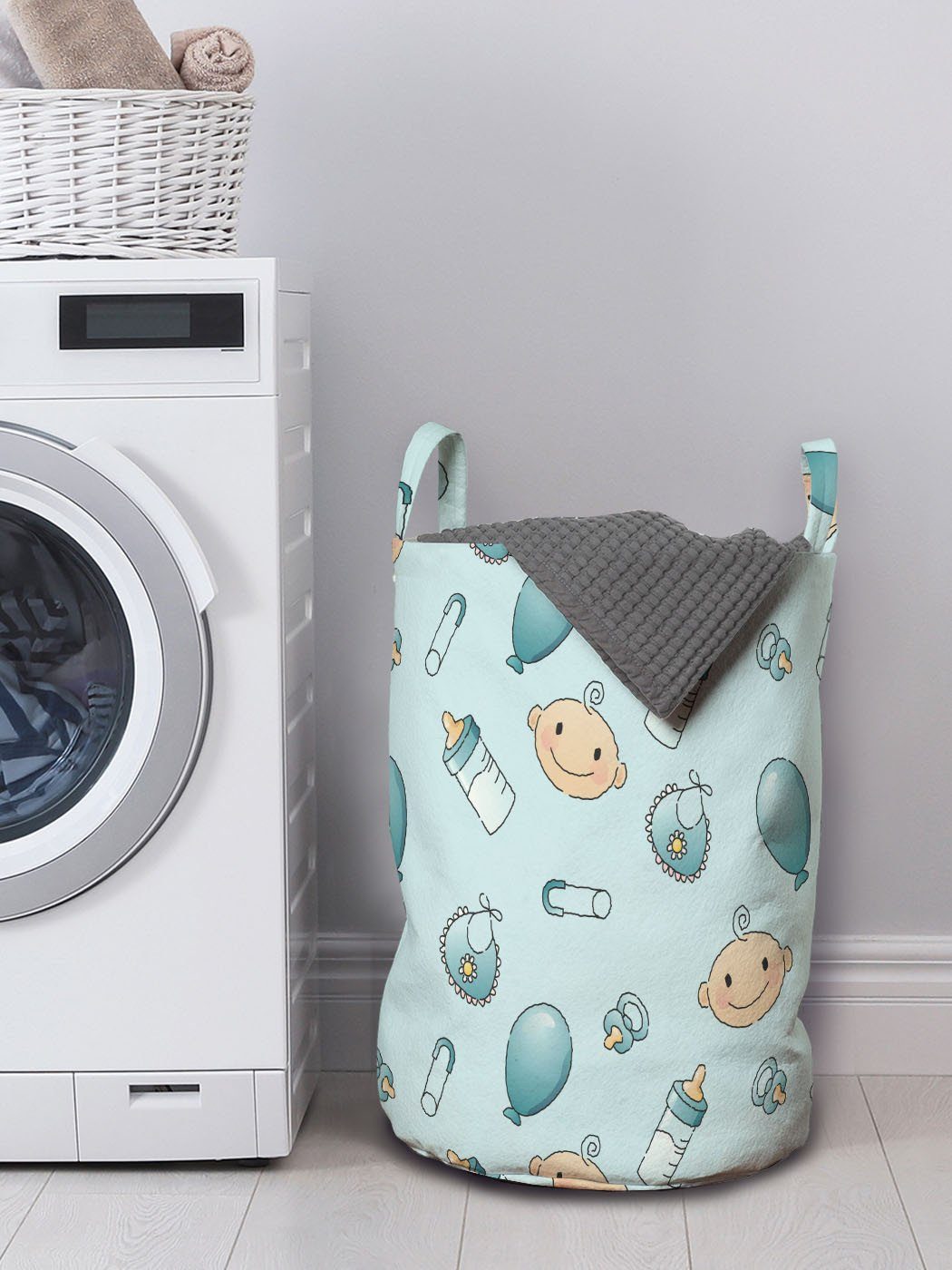mit Waschsalons, Griffen Baby Kordelzugverschluss Wäschesäckchen Wäschekorb Infant für Abakuhaus Elements Pattern