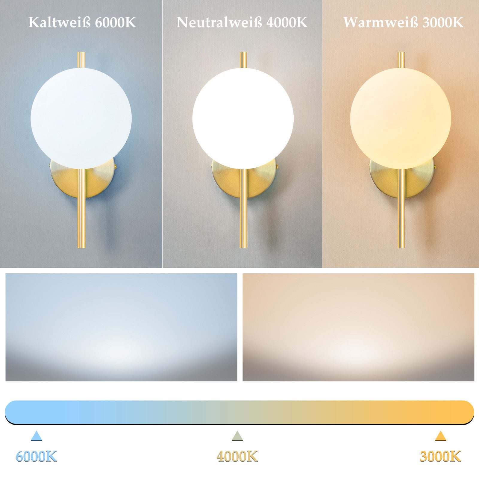 ZMH Wandleuchte Innen Modern Gold Wandlampe Glas Lampenschirm E27 Schlafzim günstig online kaufen