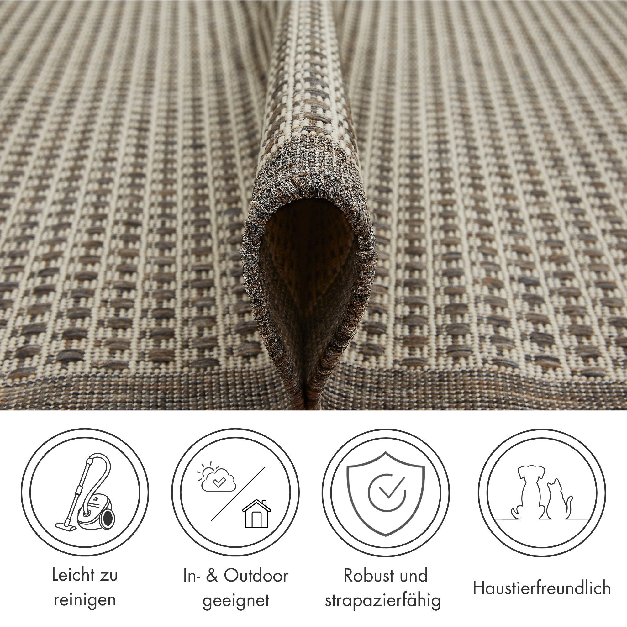 Andiamo Teppich Savannah, rechteckig, Höhe: 4 mm, Flachgewebe, In- und Outdoor geeignet, Wohnzimmer