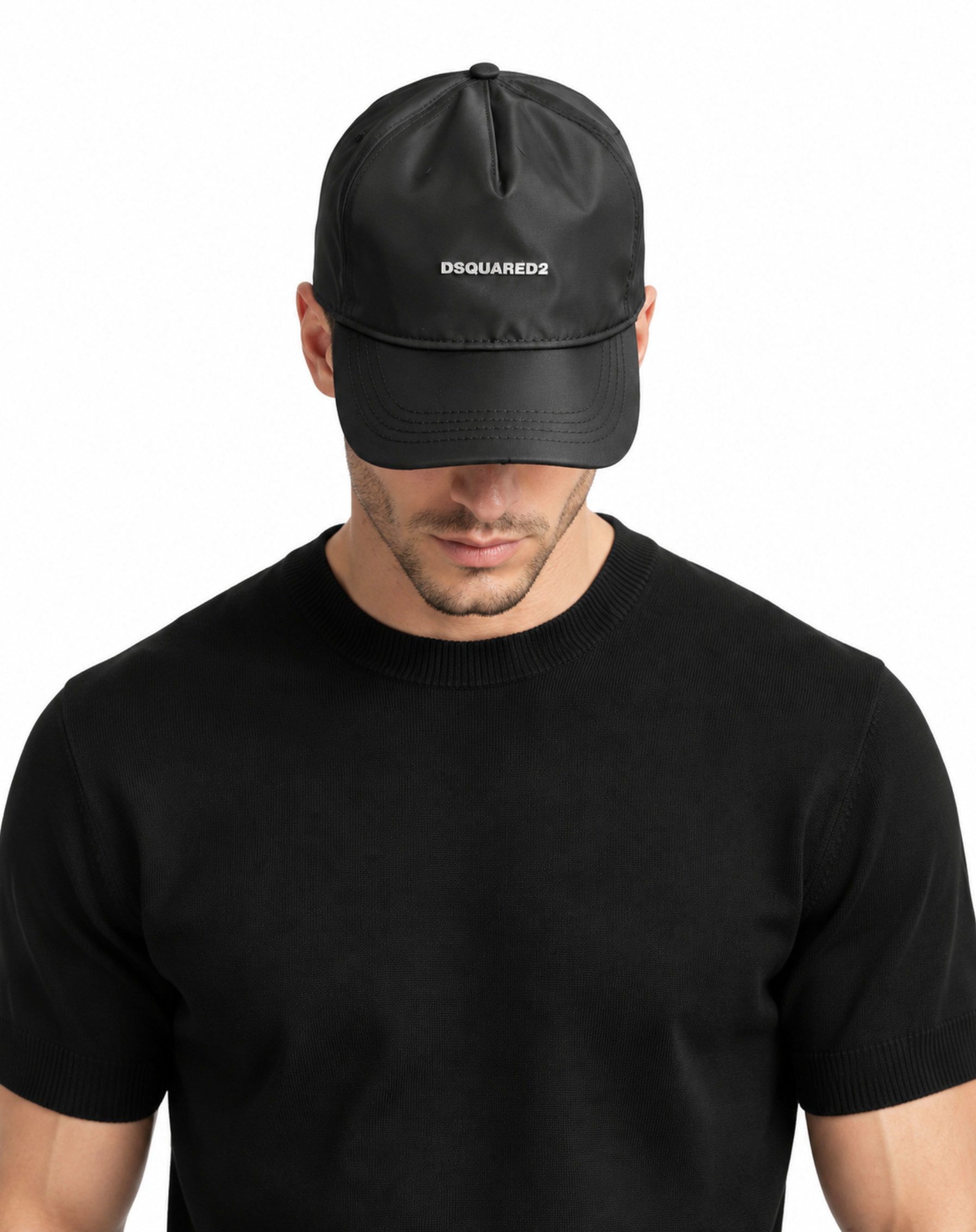 Dsquared2 Baseball Cap Nylon Schwarz Metall Logo Dean & Dan Caten Unisex Baseballcap Kappe (1-St) besonders modernen, cleanen und luxuriösen Look