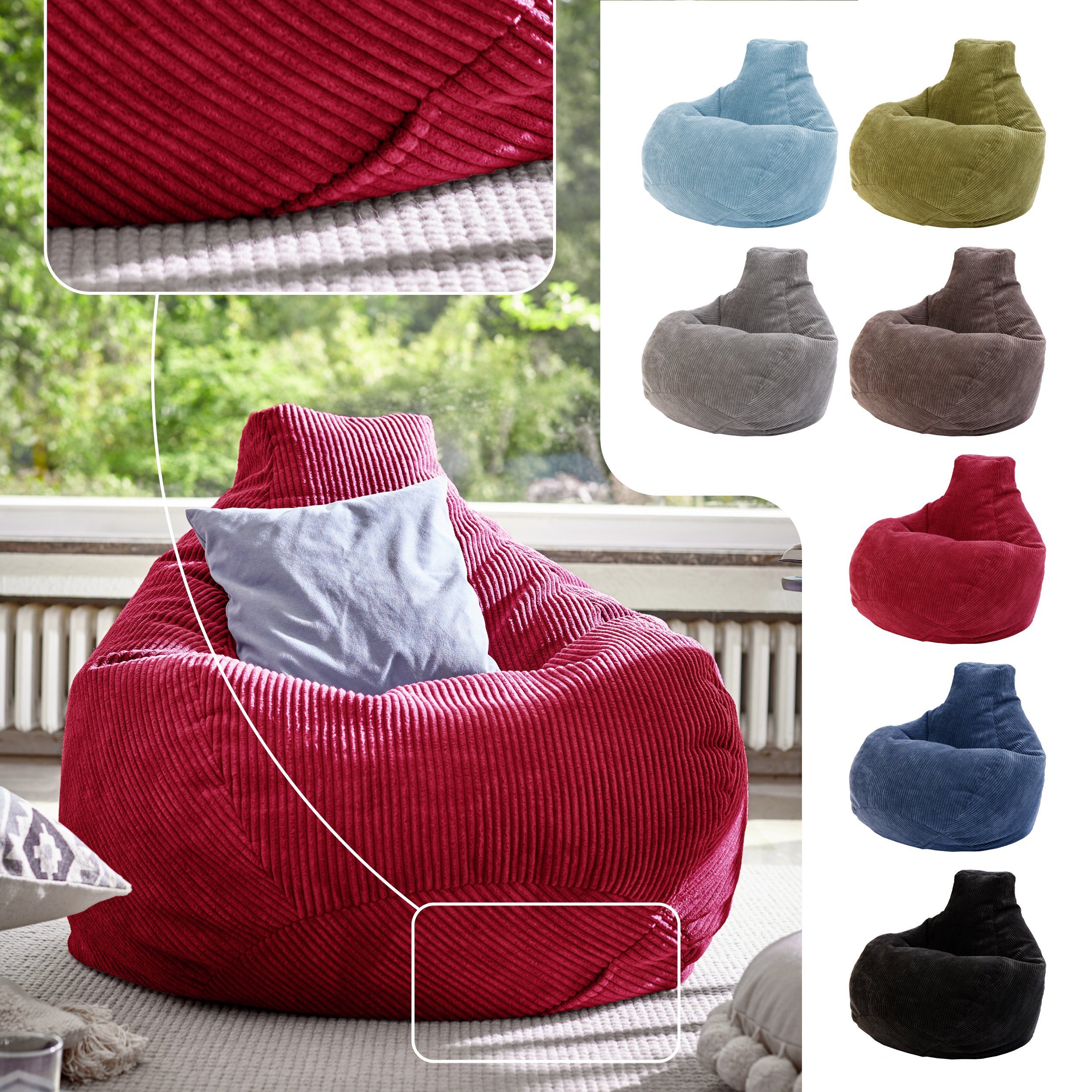 Green Bean Sitzsack mit Rückenlehne 80x80x90cm günstig online kaufen
