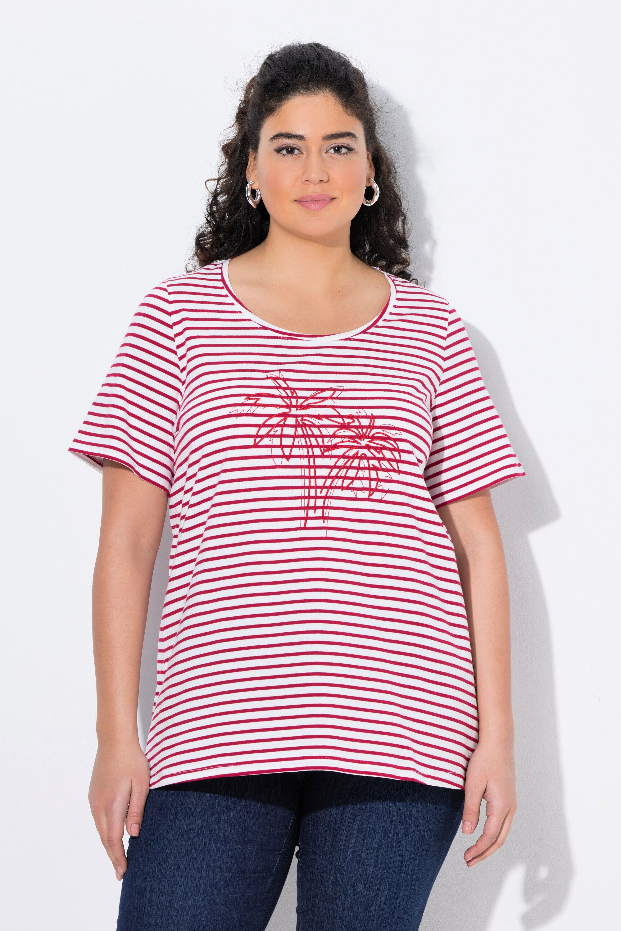 Ulla Popken T-Shirt T-Shirt Ringel Palmenstickerei günstig online kaufen