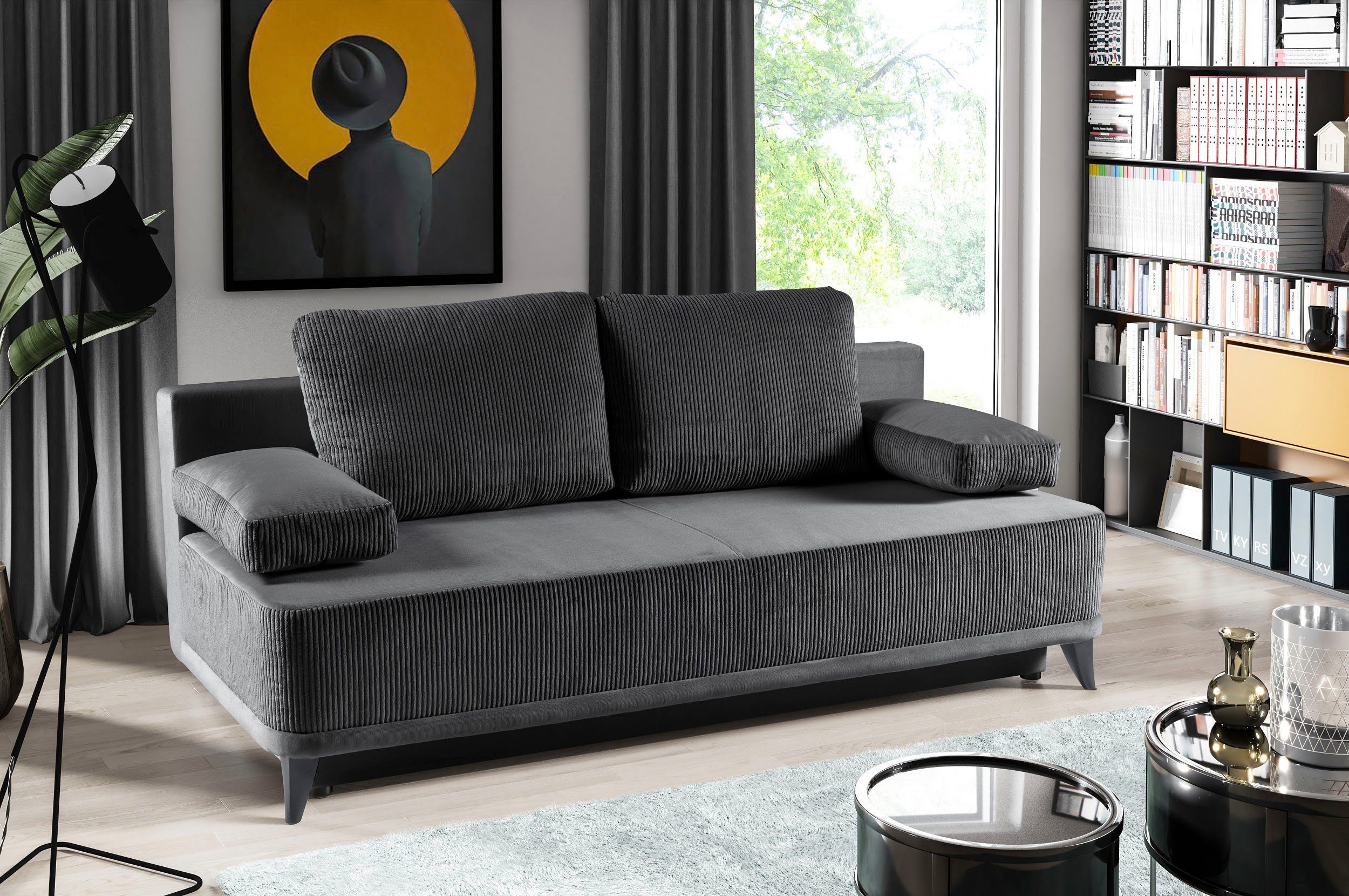 gerne bestellen WERK2 Schlafsofa Rosso, 2-Sitzer Sofa | Anthrazit | Anthrazit Bettkasten & mit und Schlafcouch Anthrazit Federkern