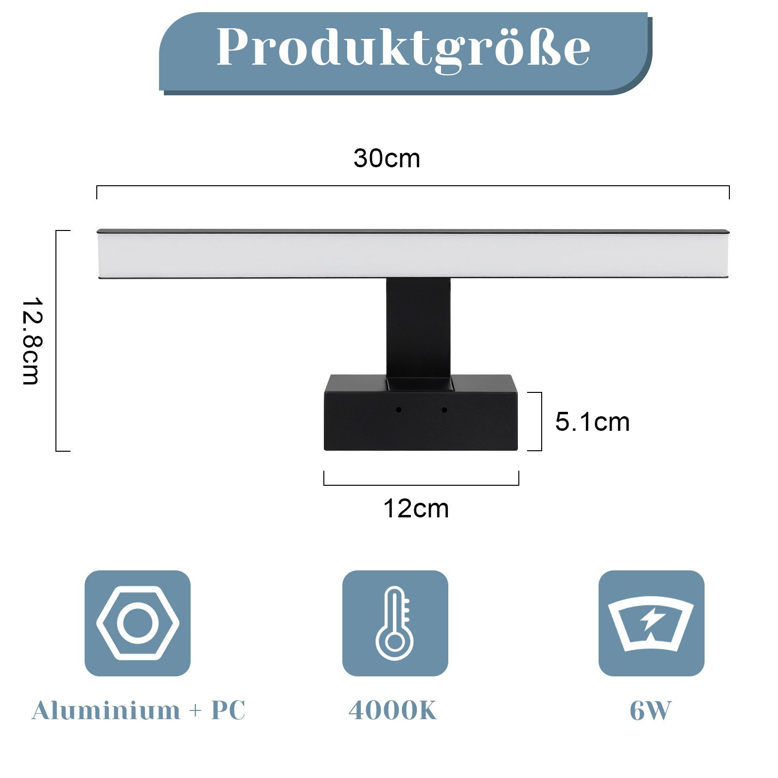 ZMH LED Spiegelleuchte Schwarz 30/40/60CM Neutralweiß Wandlampe für Keller, Multifunktion, LED fest integriert, 4000k. Reduzierter Preis € 18,88. Unverbindliche Preisempfehlung € 36,99