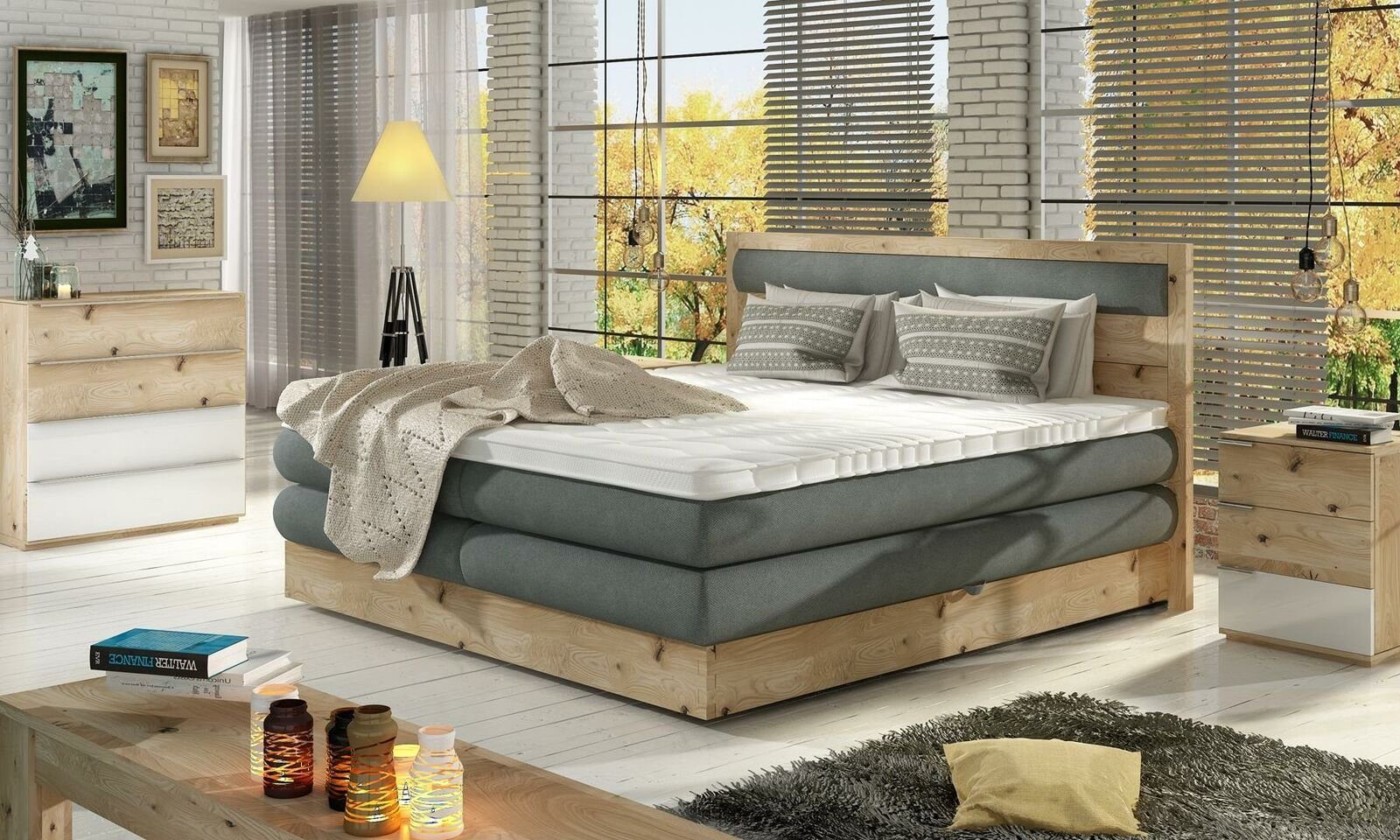 JVmoebel Bett, Holz Bett Ehe Betten Design Polster Schlafzimmer, Made in Europe, 194 x 209 x 116