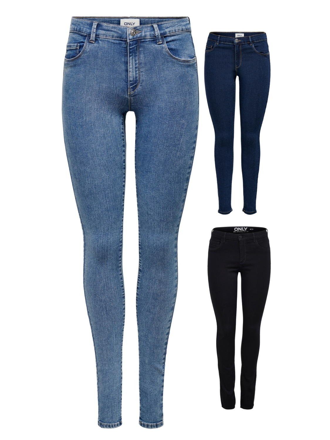 Skinny-fit-Jeans ONLY Only Denim Regular-Waist OnlRain Stretch Blau Damen Jeans-Hose Skinny-Fit