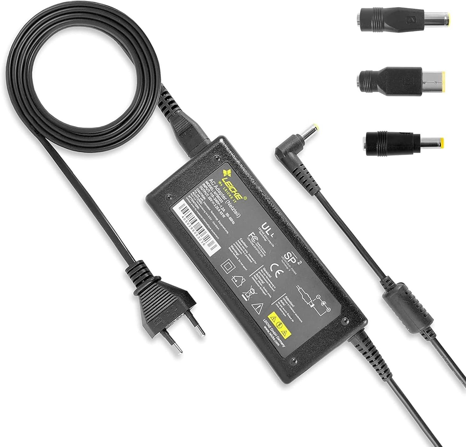 Leicke ULL Universalnetzteil Netzteil Ladegerät für Lenovo 20V 3.25A 65W Netzteil (Kompatibel für Acer Asus Toshiba Medion 19V 3.42A 65W mit 4 Stecker)