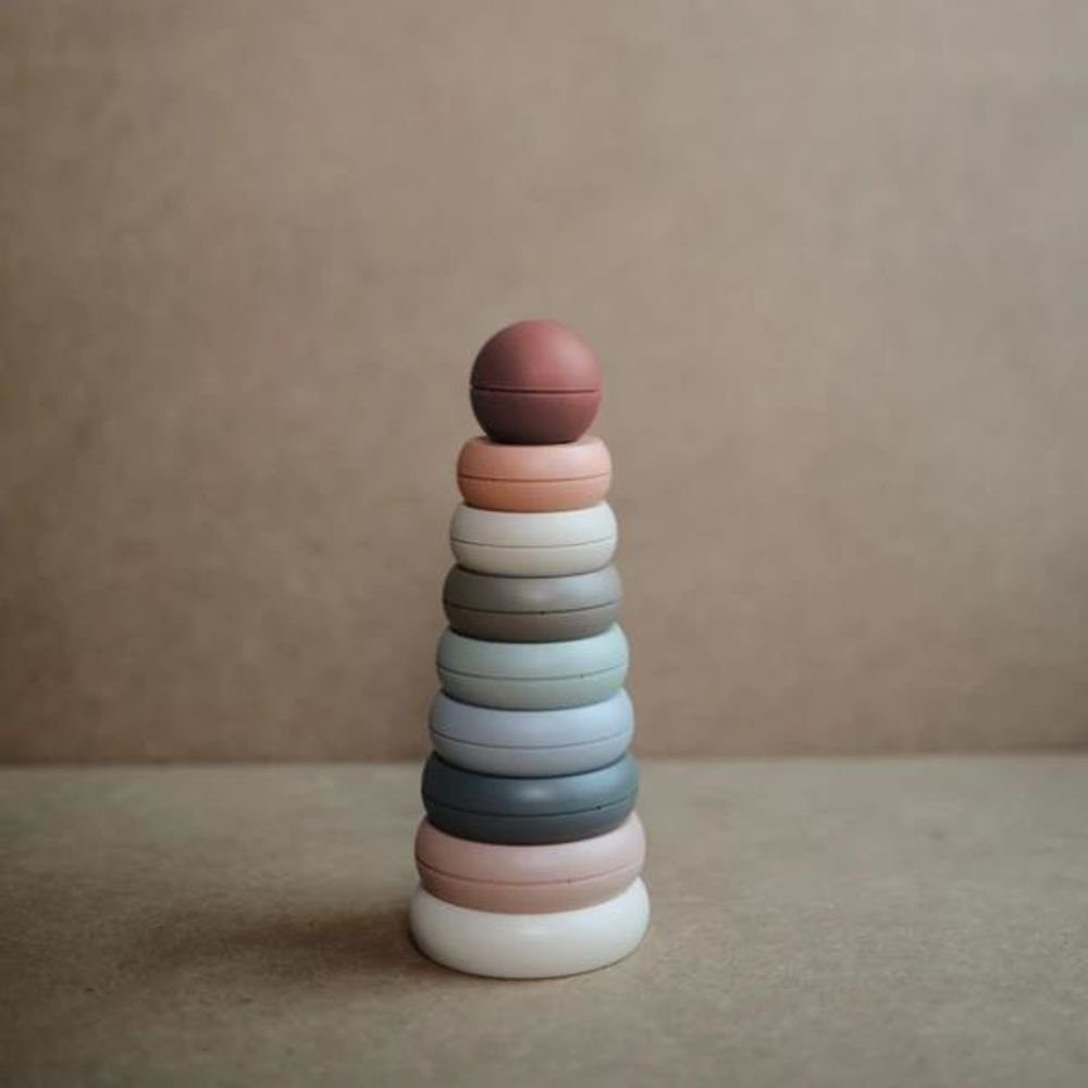 Mushie Stapelspielzeug Stapelringe Original, Kunststoff, BPA-frei, 7 Ringe, Stapelspiel, Ringturm, Motorikspielzeug