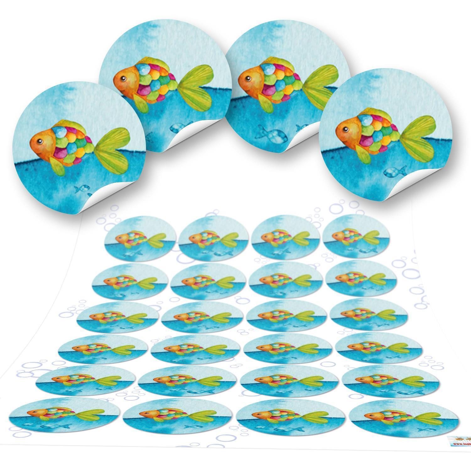 Logbuch-Verlag Aufkleber 24 kleine 4 cm FISCHE maritime Aufkleber rund Kinderaufkleber blau
