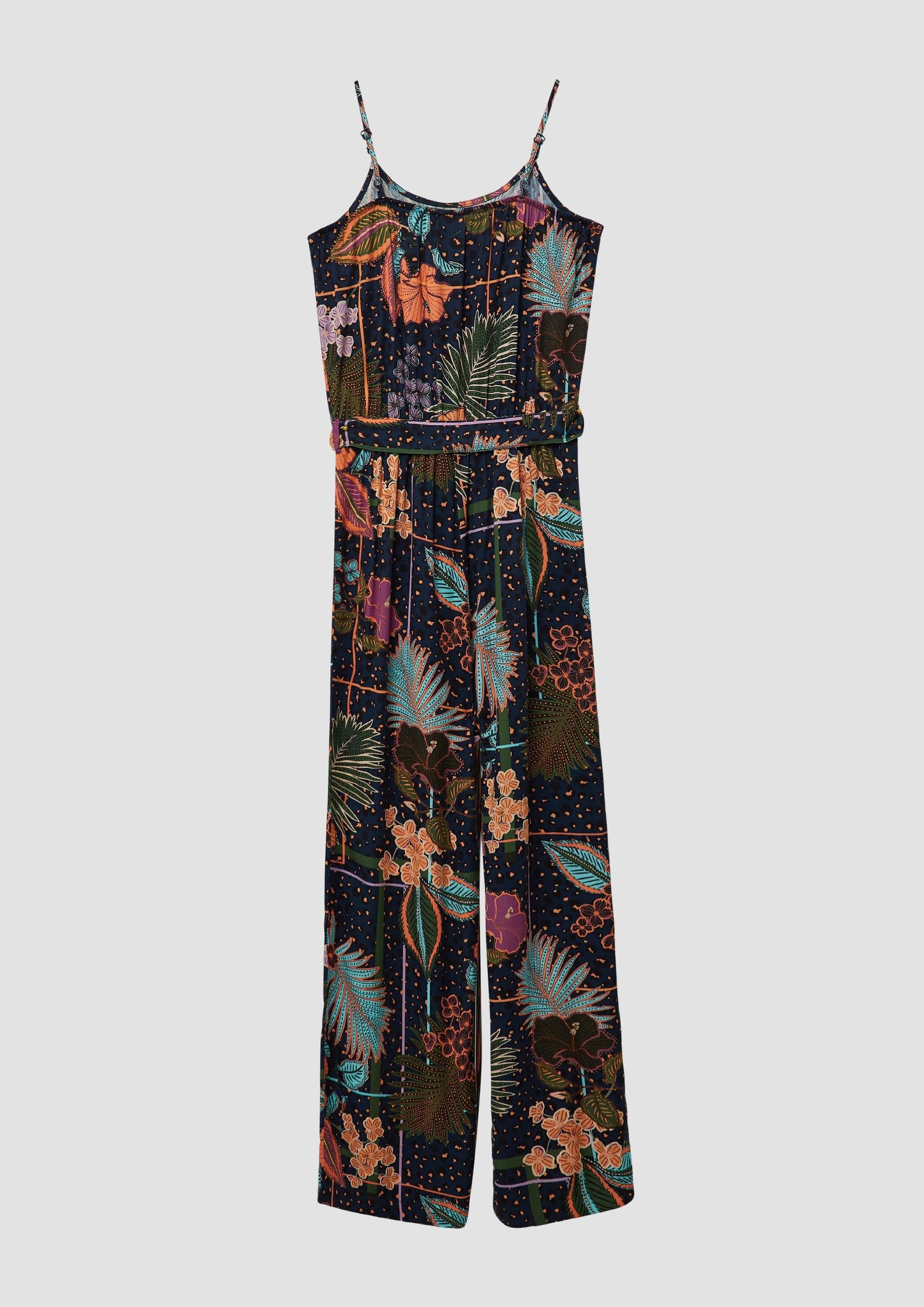 s.Oliver Jumpsuit Overall Gemusterter Jumpsuit aus satinierter Viskose mit Bindegürtel