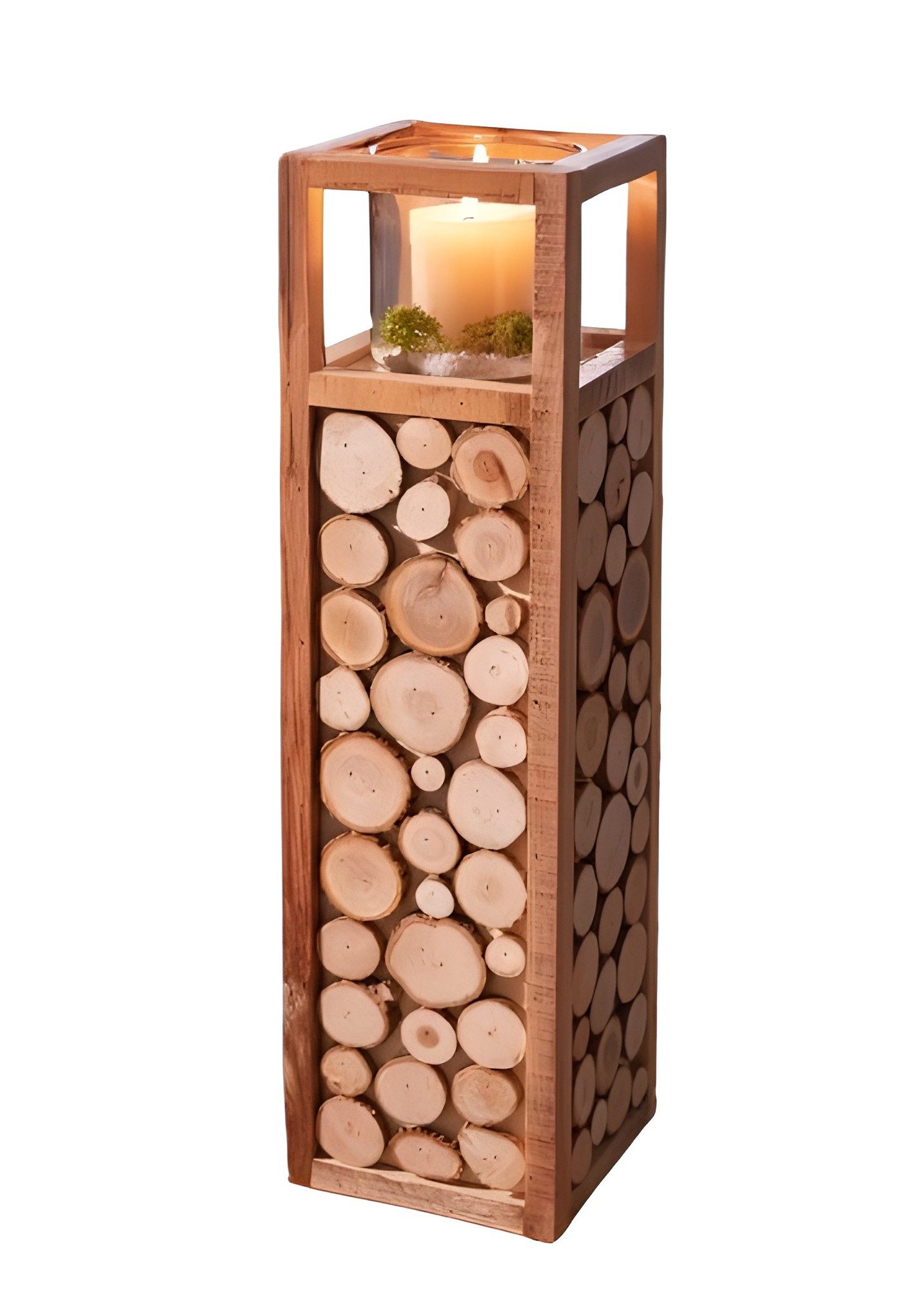 Dekoleidenschaft Bodenwindlicht "Holzscheiben", Windlichtsäule, Holz Dekosä günstig online kaufen