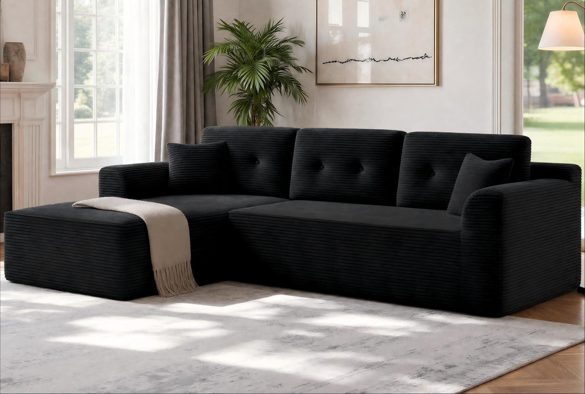 VASAGLE Ecksofa Schlafsofa, keine Montage erforderlich, für Wohnzimmer, Gästezimmer, modulares Sofa 244 cm breit, mit großer Chaiselongue links