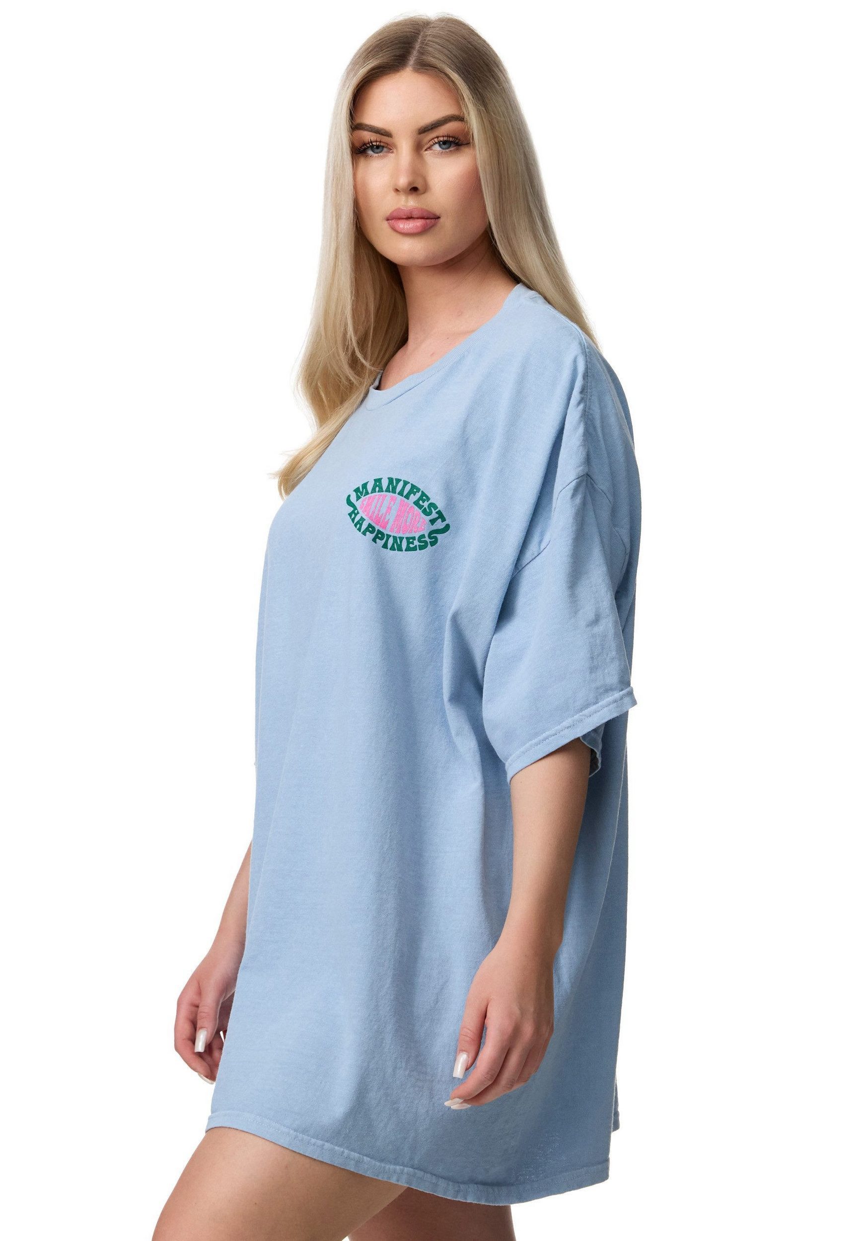 T-Shirt Worldclassca Oversized "Happiness" Print T-Shirt Lang Oberteil Shirt