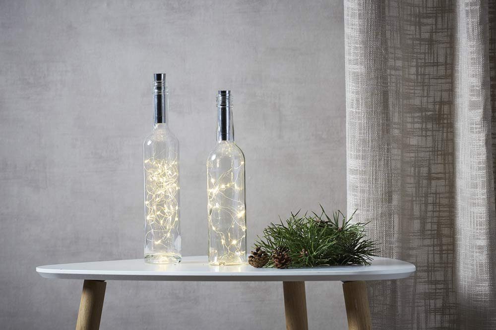STAR TRADING LED-Lichterkette Dew Drops, Flaschenkorken silber 2m 40 LED warmweiß