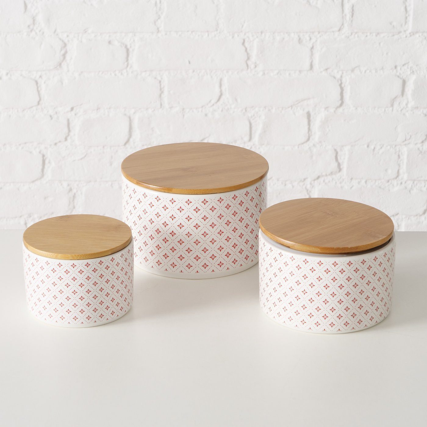 BOLTZE GRUPPE Vorratsdose Keramikbehälter mit Bambusdeckel LILLY, 3er-Set, Keramik
