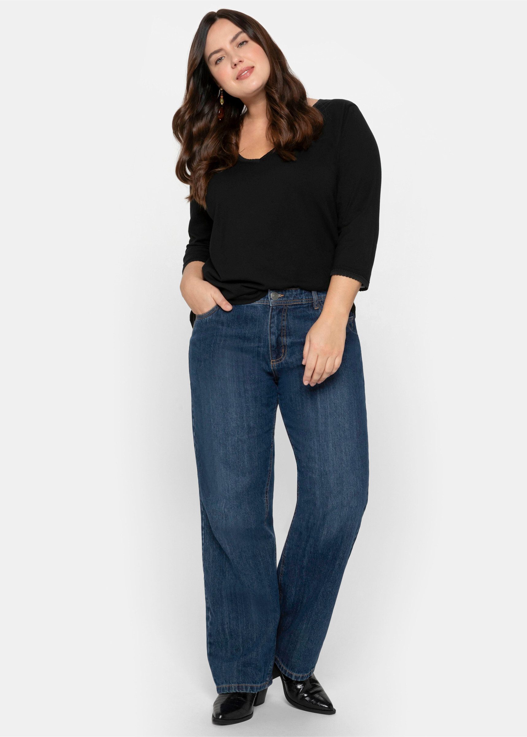 Sheego T-Shirt 3/4-Arm-Shirt . mit Bogenkante, in leichter A-Linie günstig online kaufen