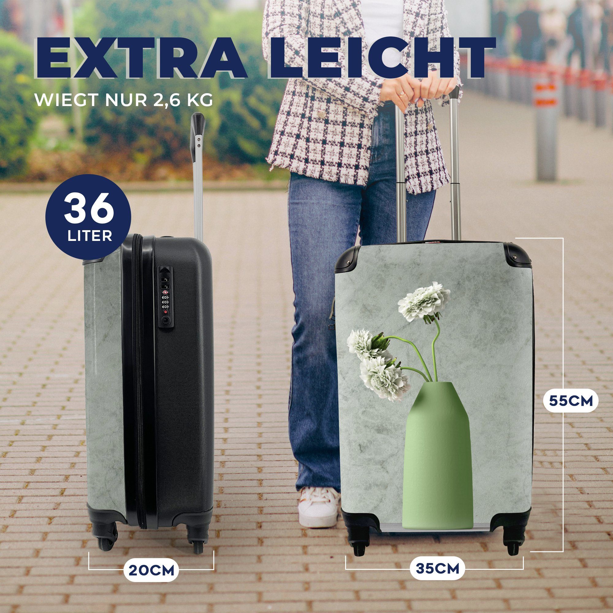 Handgepäck für MuchoWow Reisetasche Stilleben, Weiß 4 Ferien, - mit rollen, Rollen, Trolley, - Reisekoffer Handgepäckkoffer Blumen