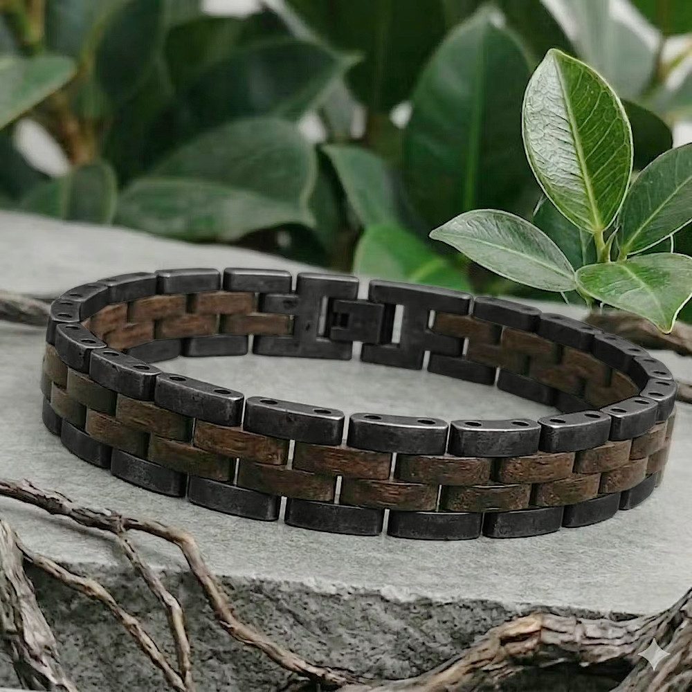 Holzwerk Edelstahlarmband Designer Holz Armband, Armkette Gliederarmband, inklusive Armbandkürzer, Holz Unikate, ideal auch als Geschenk – Bild 4 von 5