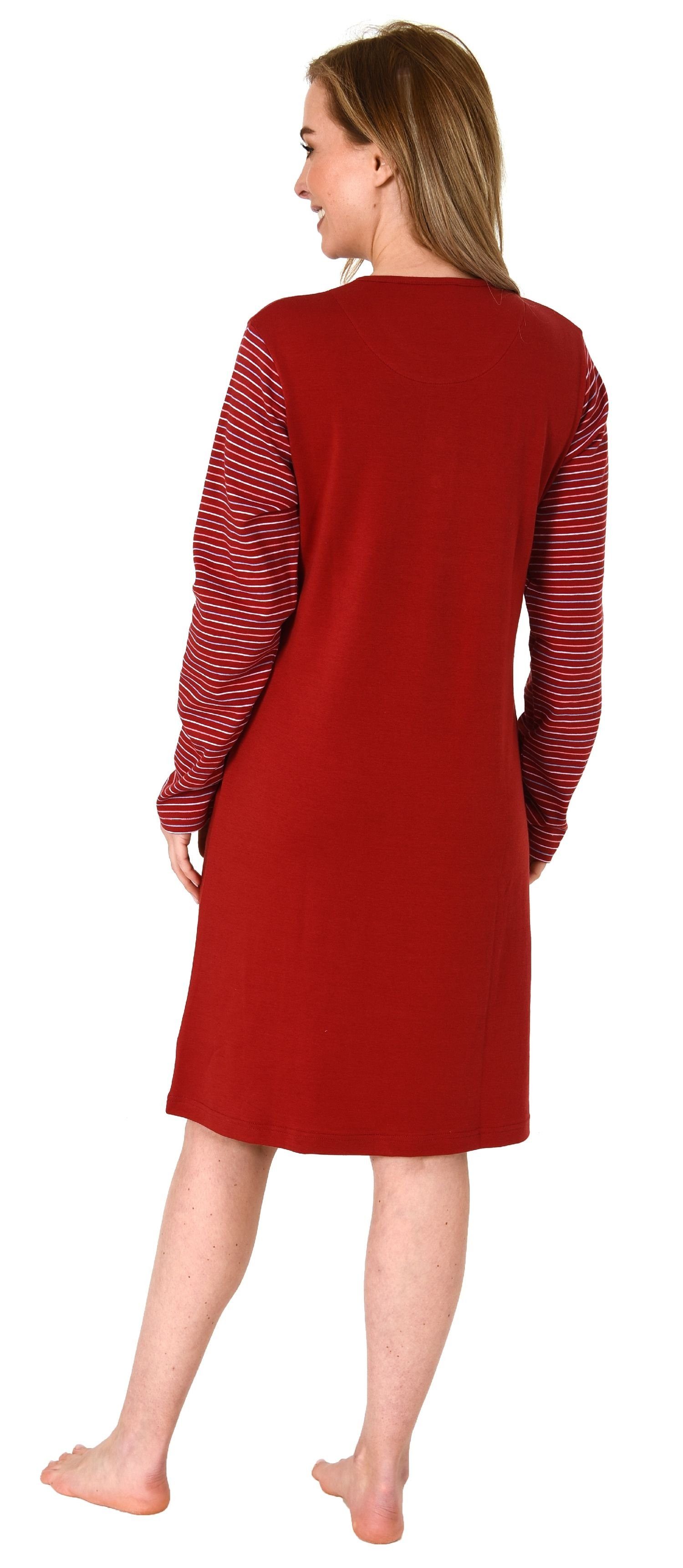 Kuschel Interlock Damen langarm Normann rot in Nachthemd Qualität Nachthemd