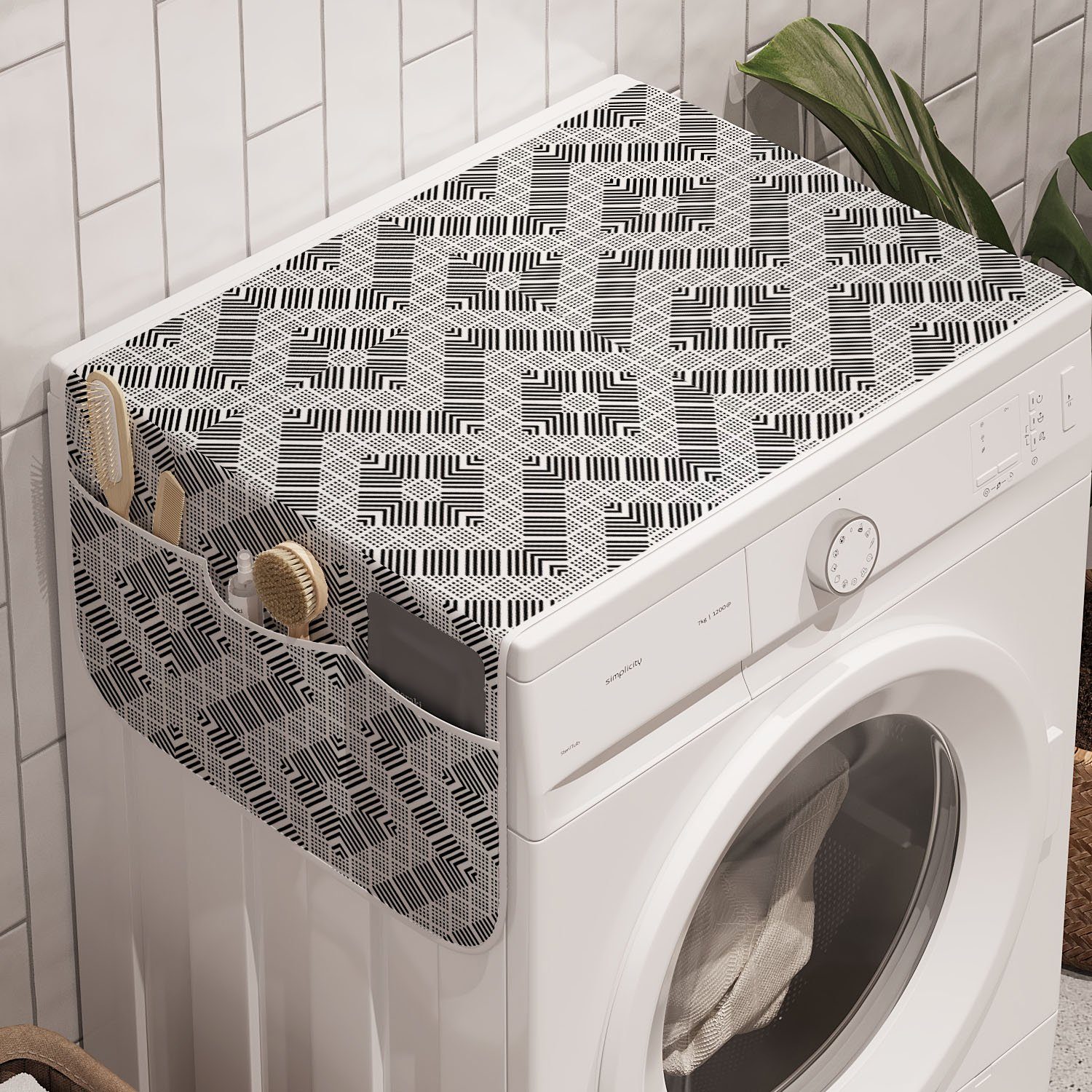 Abakuhaus Badorganizer Anti-Rutsch-Stoffabdeckung für Waschmaschine und Trockner, Geometrisch Zigzag und Squares Kunst