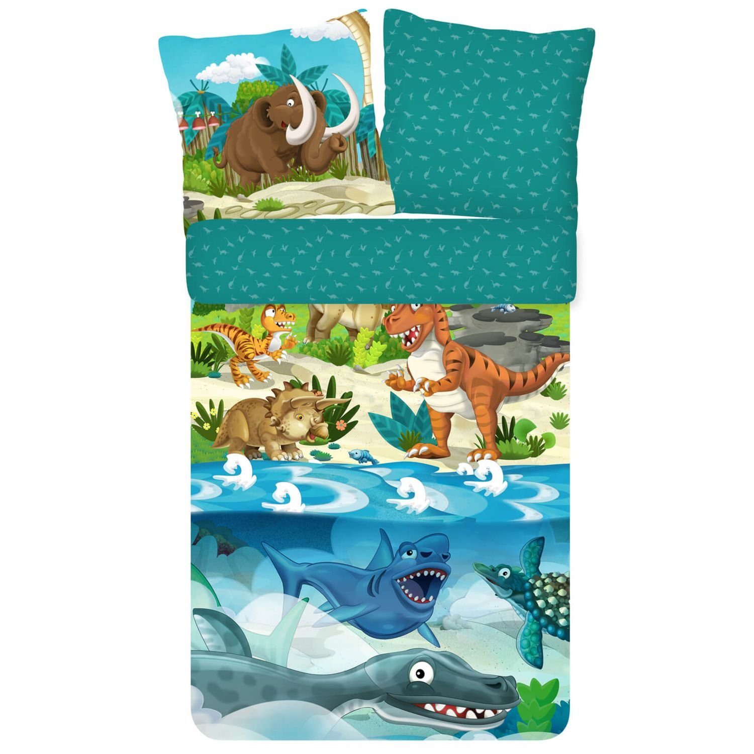 Kinderbettwäsche Urzeit Trendy Bedding, ESPiCO, Renforcé, 2 teilig, T-Rex, Mammut, Meerestier, Dinosaurier