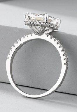 BRELLATO Silberring Damen Cocktailring Facetten Zirconia 925 Echt Sterling Silber (18K Rhodium Vergoldet, Vintage Verlobungsring Antragsring Damenring, Kristall Ring, mit einem großen Funkelnden Zirkonia), Bling Schmuck Statement-Ring, Steine: Diamant-Weiss oder Saphir-Grün