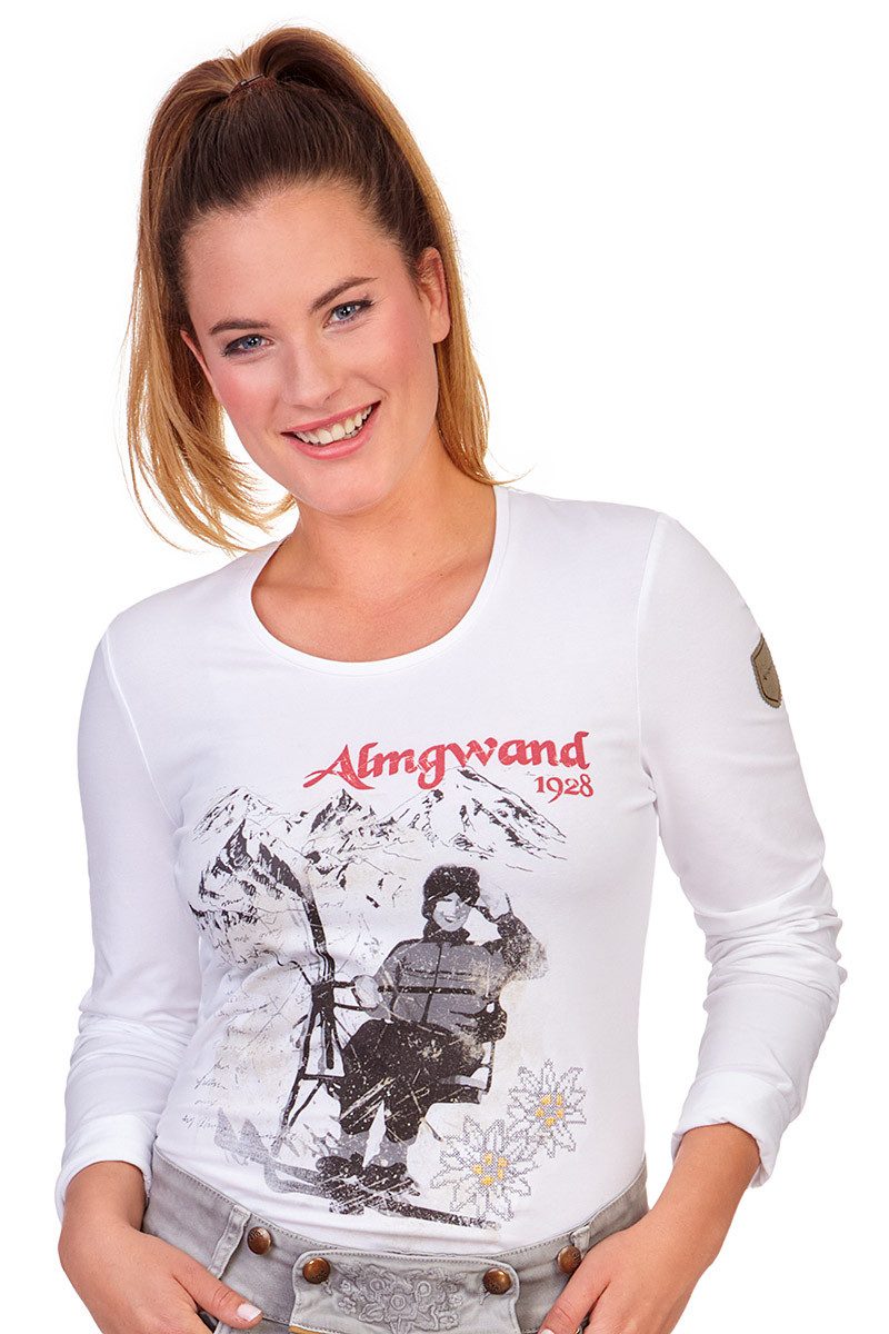 Almgwand Trachtenshirt Longsleeve Damen - GFÖLLERALM - weiß