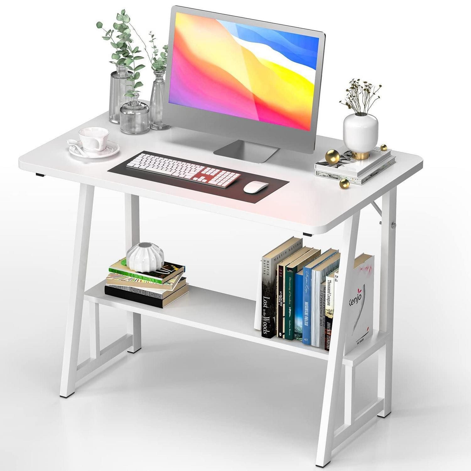 LuxusKollektion Computertisch Computertisch 80x50cm Weiss mit 1 Regal (1-St)