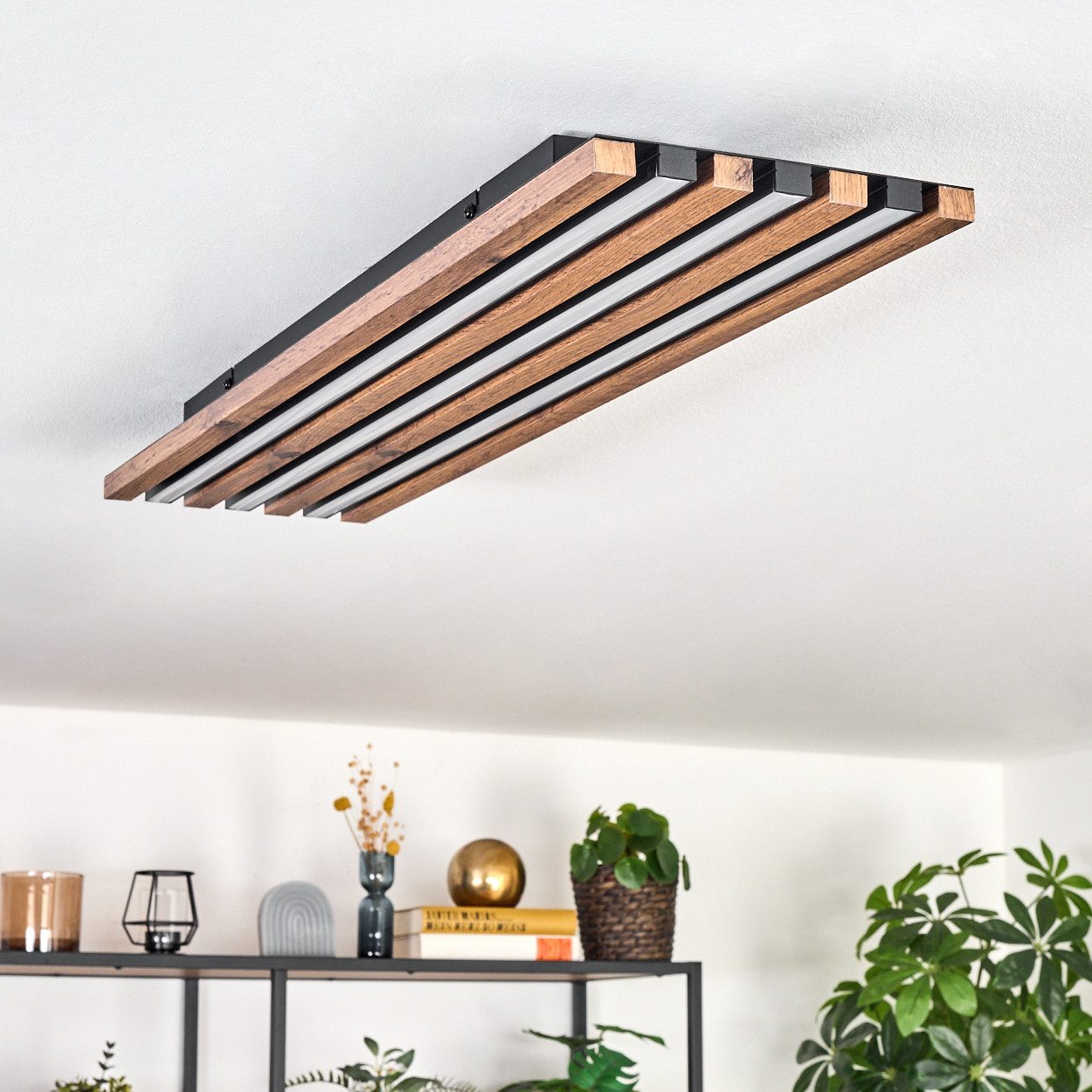 hofstein Deckenleuchte Deckenpanel aus Metall/MDF/Kunststoff in Schwarz/Hol günstig online kaufen