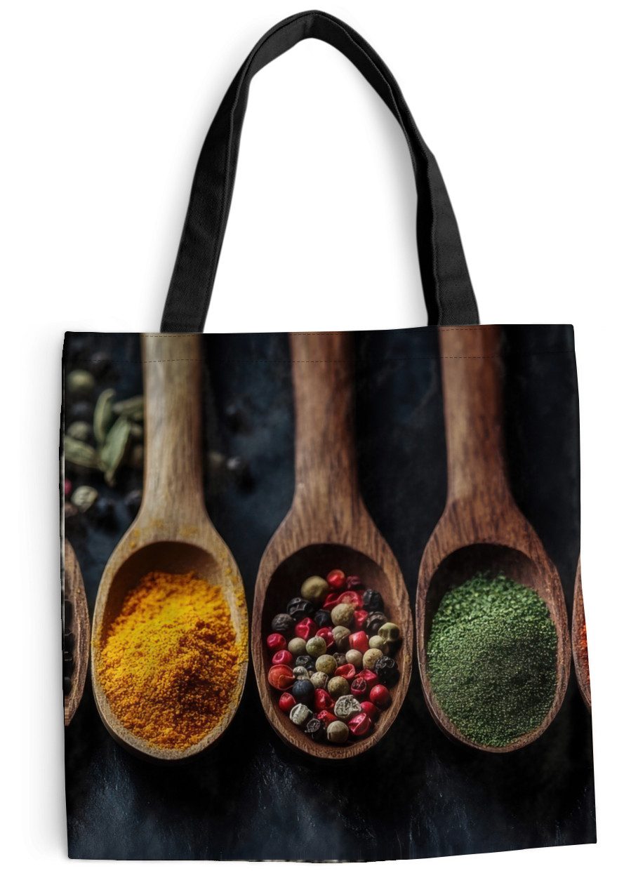 MuchoWow Shopper Holz - Löffel - Gewürze - Kräuter, Handtasche, Damen und Herren, Schultertasche, Umhängetasche, Tote Bag