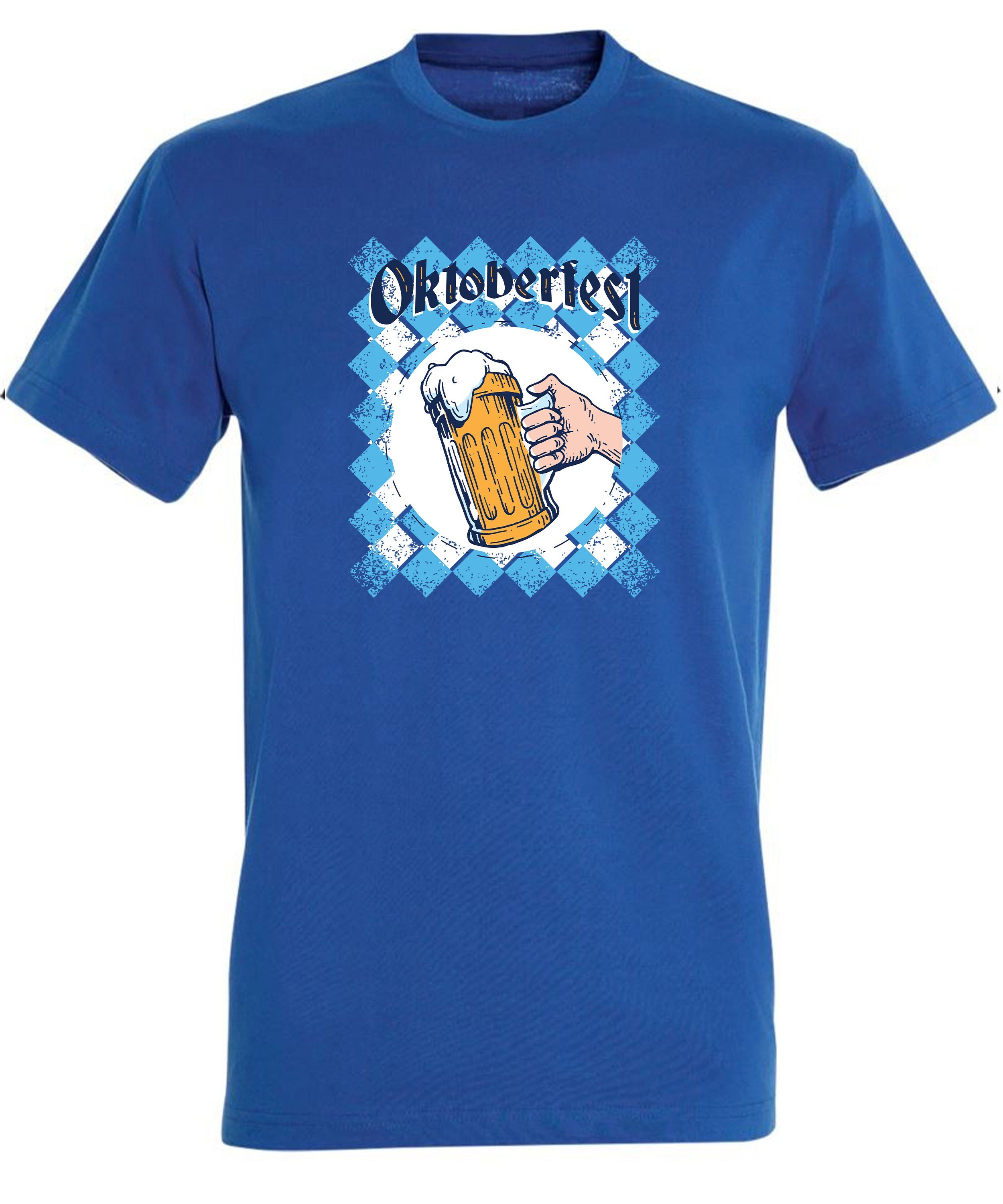 MyDesign24 T-Shirt Herren Print Shirt Bierglas Baumwollshirt mit Fit, Trinkshirt - royal blau Oktoberfest Regular i319 T-Shirt Aufdruck