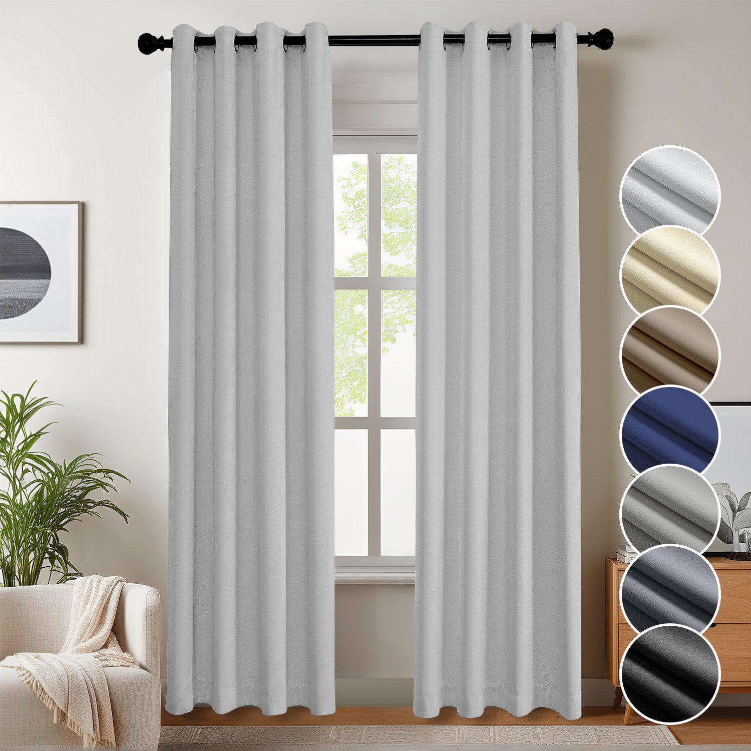 Always4u Verdunkelungsvorhang 2er Set – 100% Blickdicht, Wärmeisolierend, 260x140 Cm, Grau, Mit Metallösen