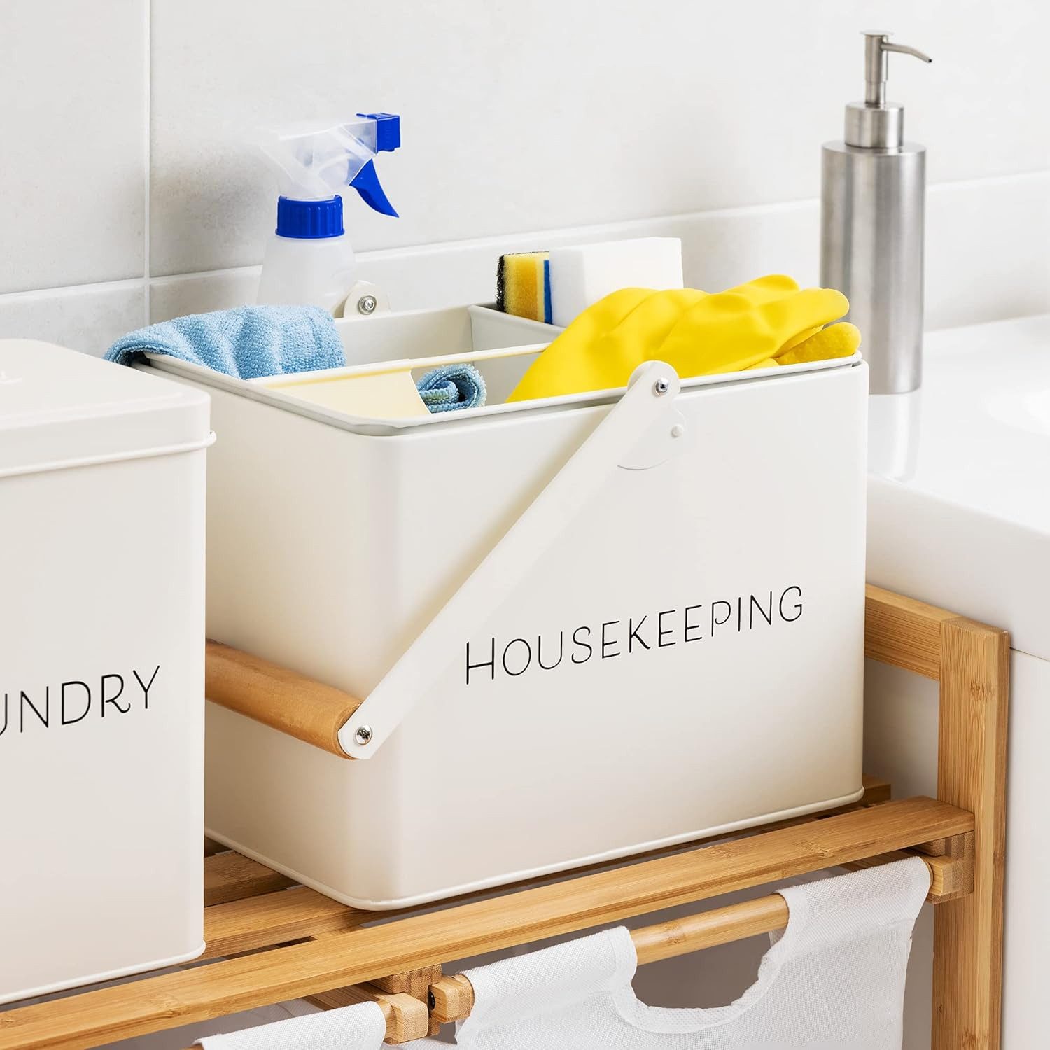 Navaris Küchenorganizer-Set Navaris Housekeeping Box mit 3 Fächern, Putzmittel Organizer, Weiß