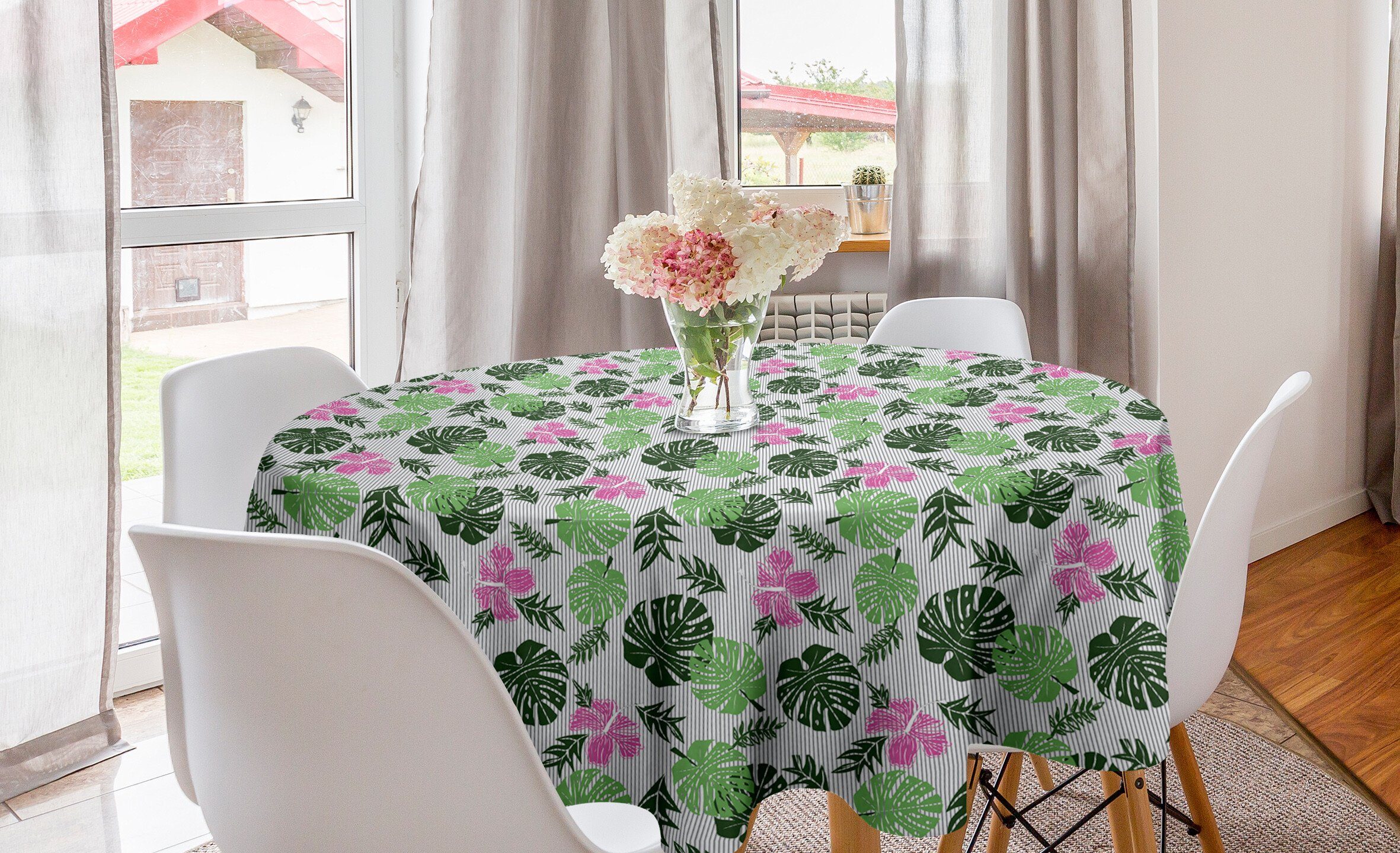 Abakuhaus Tischdecke Kreis Tischdecke Abdeckung für Esszimmer Küche Dekoration, Tropisch Belaubt Exotische Sommer Botanik