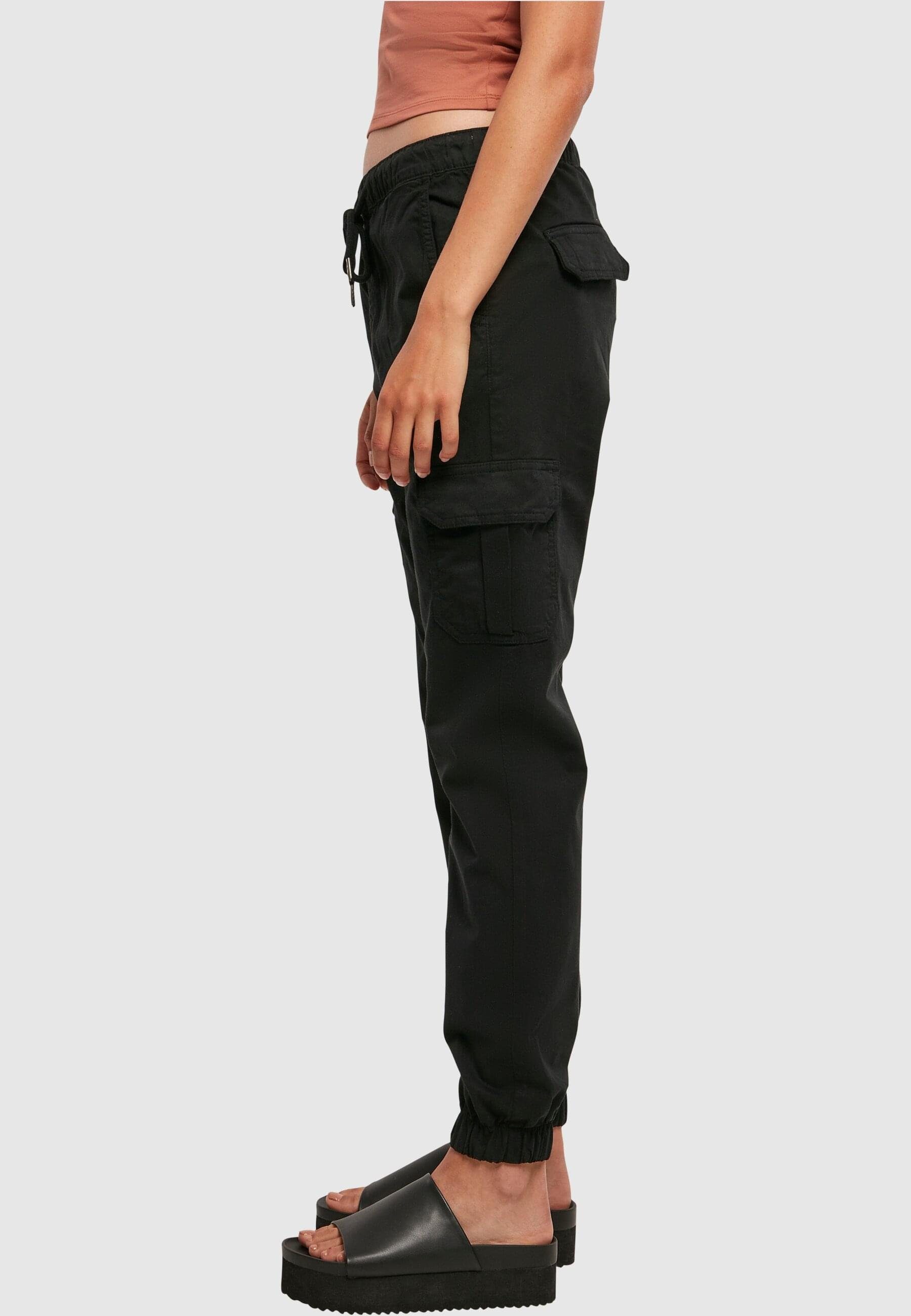 Cargohose Jogging Waist Cargo CLASSICS (1-tlg) Pants Damen High Ladies black URBAN