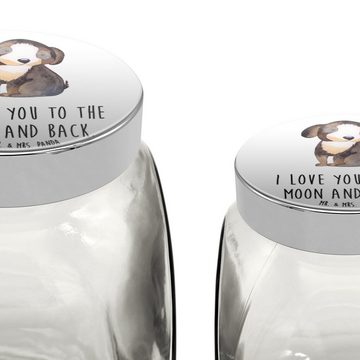 Mr. & Mrs. Panda Vorratsglas XL 2000ml Hund Entspannen - Weiß - Geschenk, Gewürzdose, Vierbeiner, Premium Glas, (1-tlg), Hochwertiger Druck
