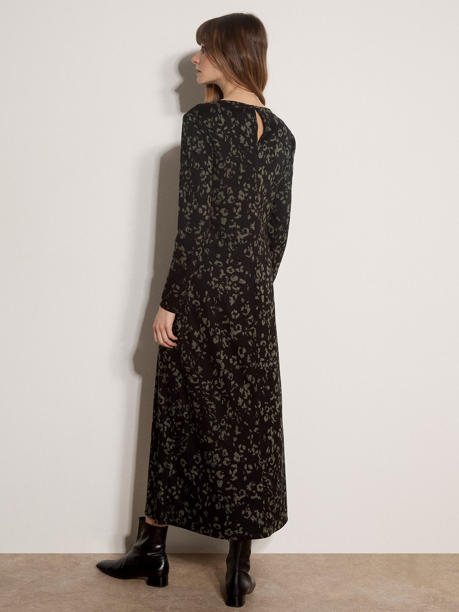 Apricot Strickkleid Langes Jerseykleid mit Leopardenmuster