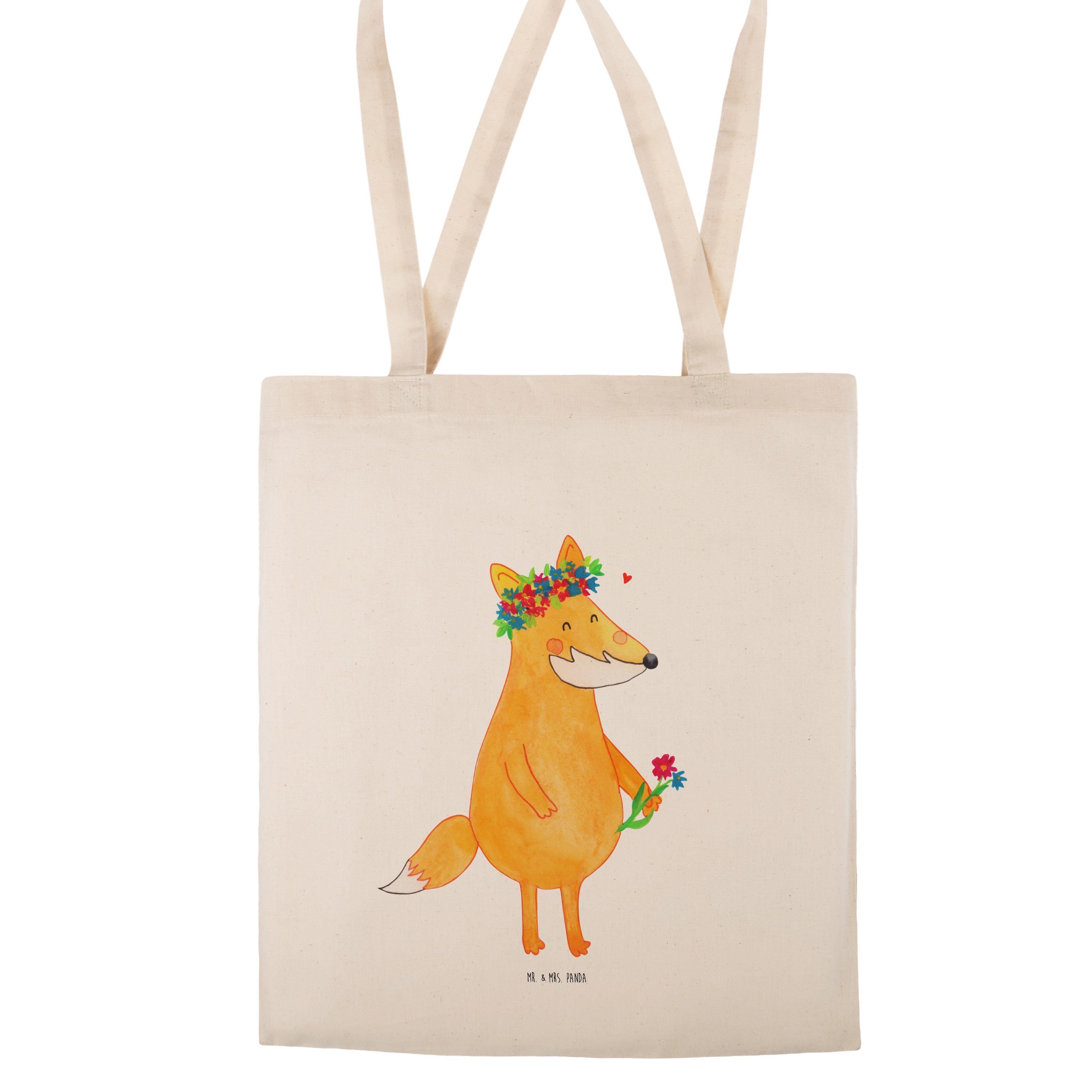 Mr. & Mrs. Geschenk, - (1-tlg) Blumenliebe - Tragetasche Einkaufstasche, Transparent Fuchs Blumenkra Panda