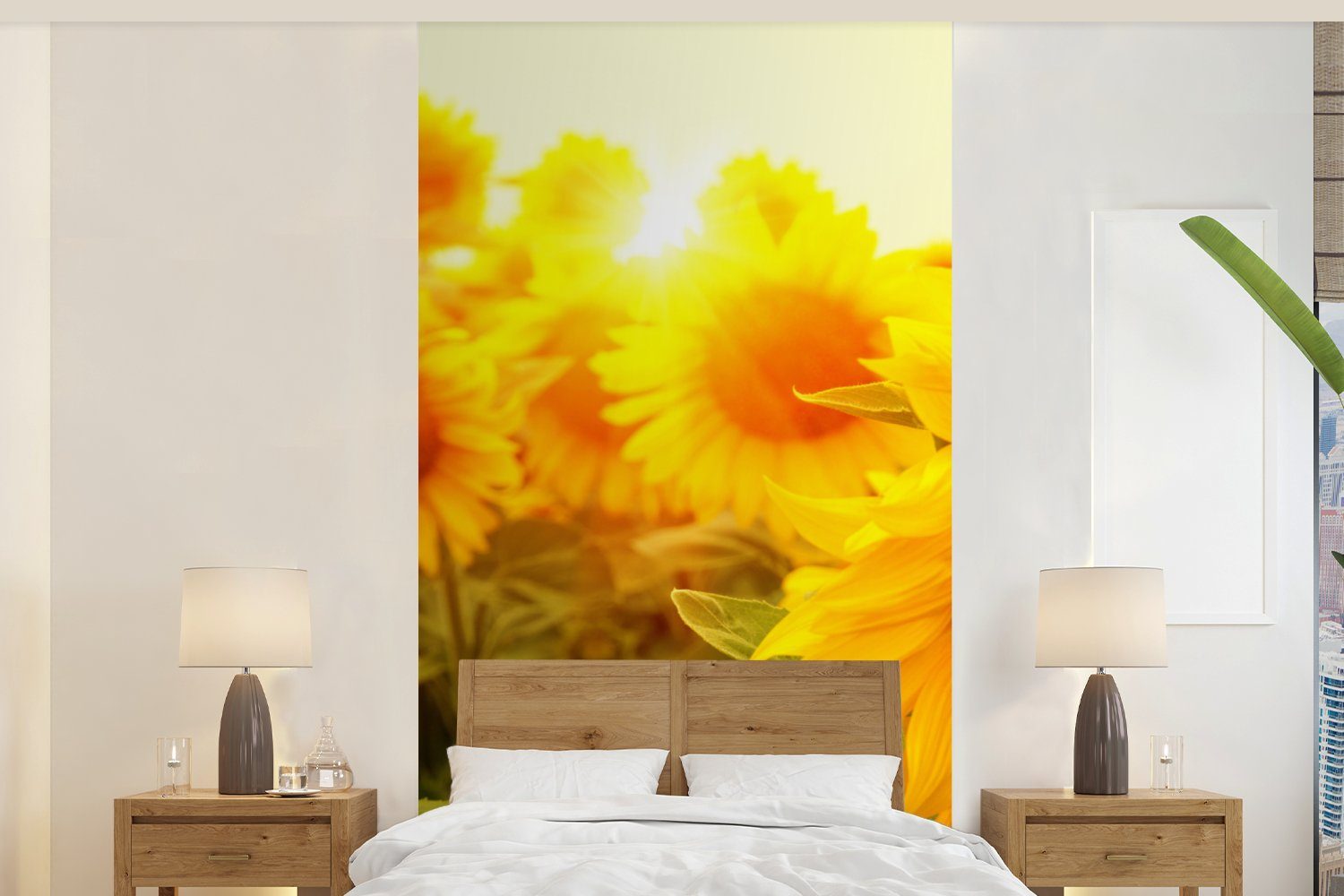MuchoWow Fototapete Sonnenblume - Gelb - Blumen - Sonne, Matt, bedruckt, (2 St), Vliestapete für Wohnzimmer Schlafzimmer Küche, Fototapete